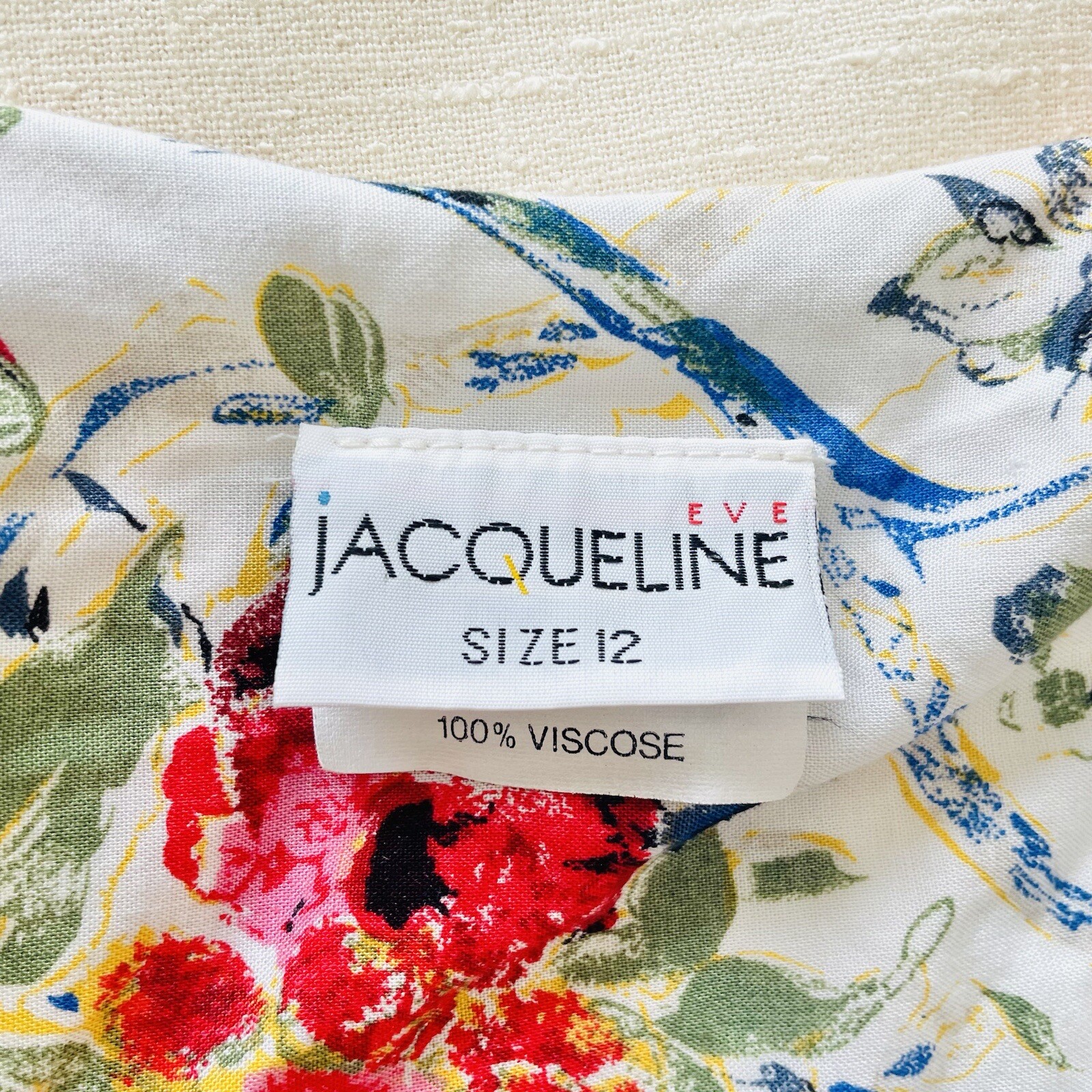 Vintage 80’s 90’s Womens Dress Jacqueline Eve White Floral Drop Waist Size 10 12