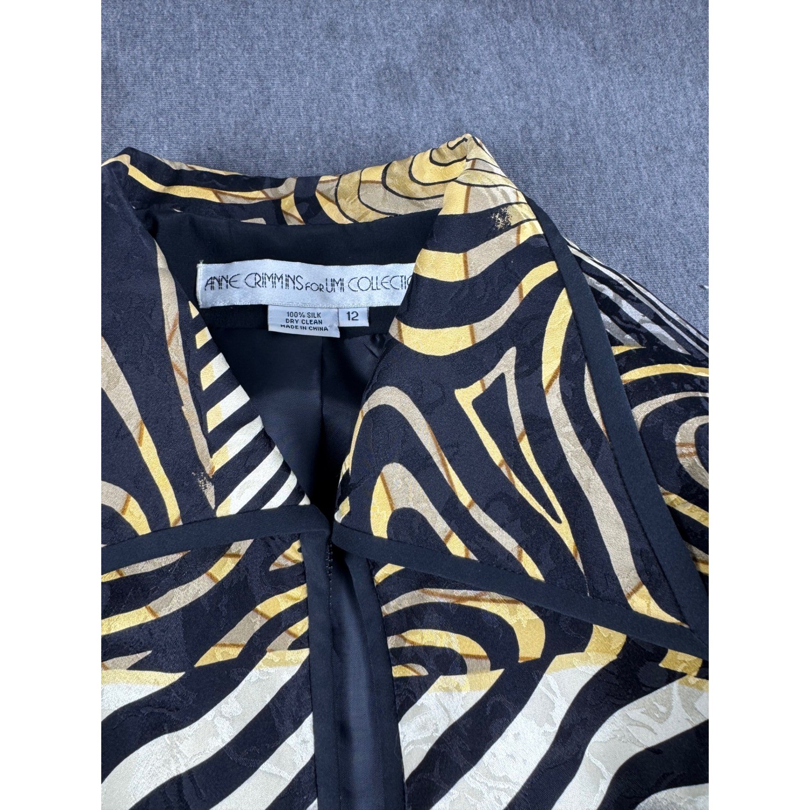 ANNE GRIMMINS FOR UMI COLLECTIONS Silk Zebra Print Blazer Jacket Size 12