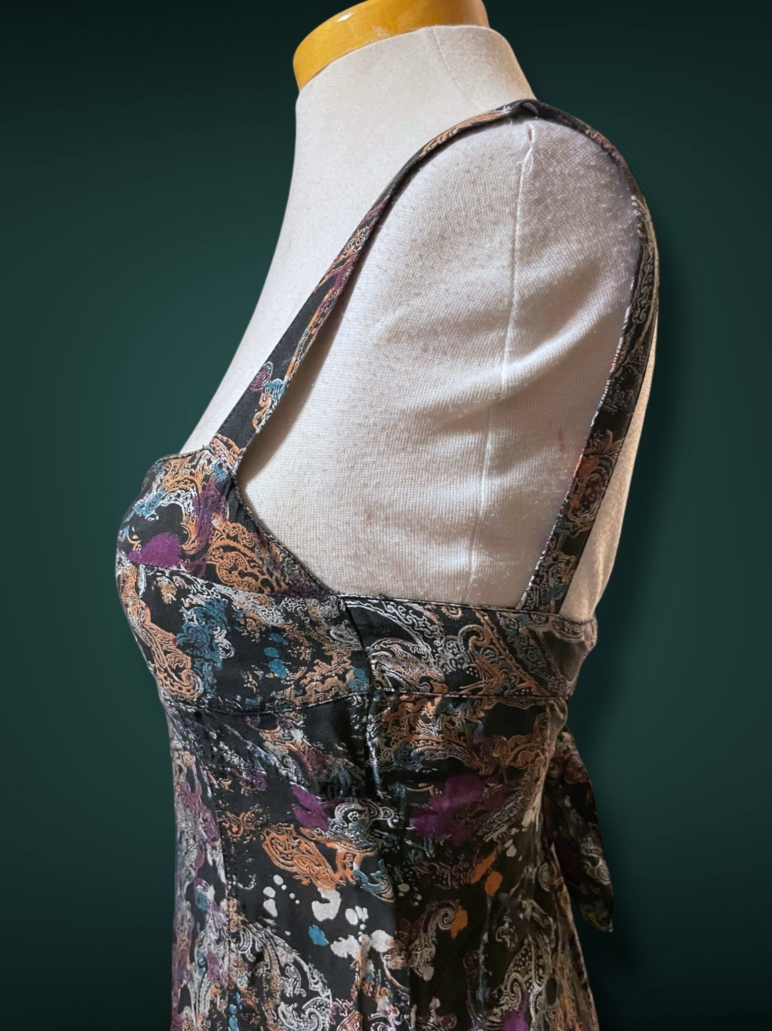 1990’s Black & White Paisley Print w Purple, Teal & Rust Bleach Splash Sundress
