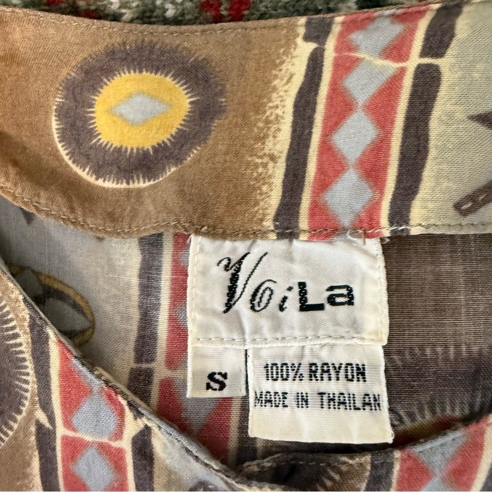 VTG Volia Popover Sleeveless Abstract Geometric Boho Hippie Dress 1/2 Button S