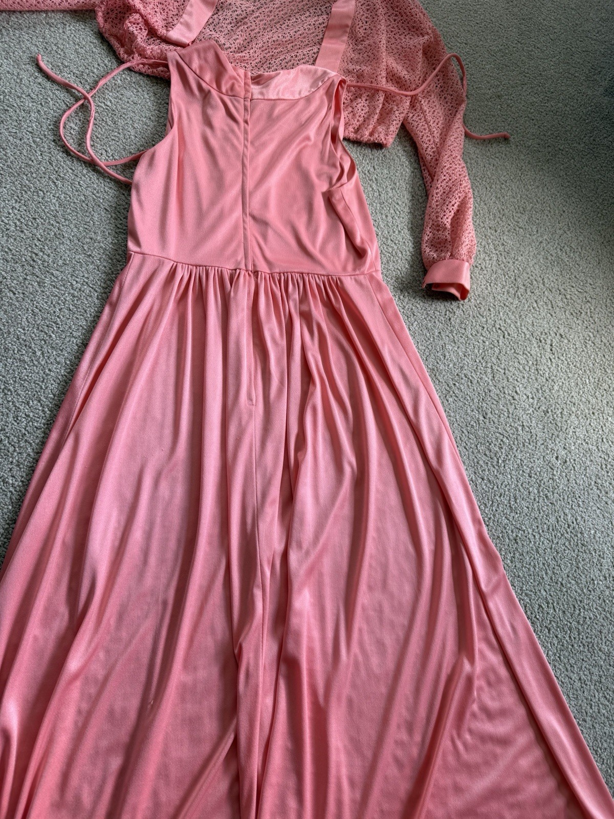 VTG Emma Domb Dress SZ 8? Coral Salmon 2 Piece Dress & Jacket 53″ FORMAL maxi