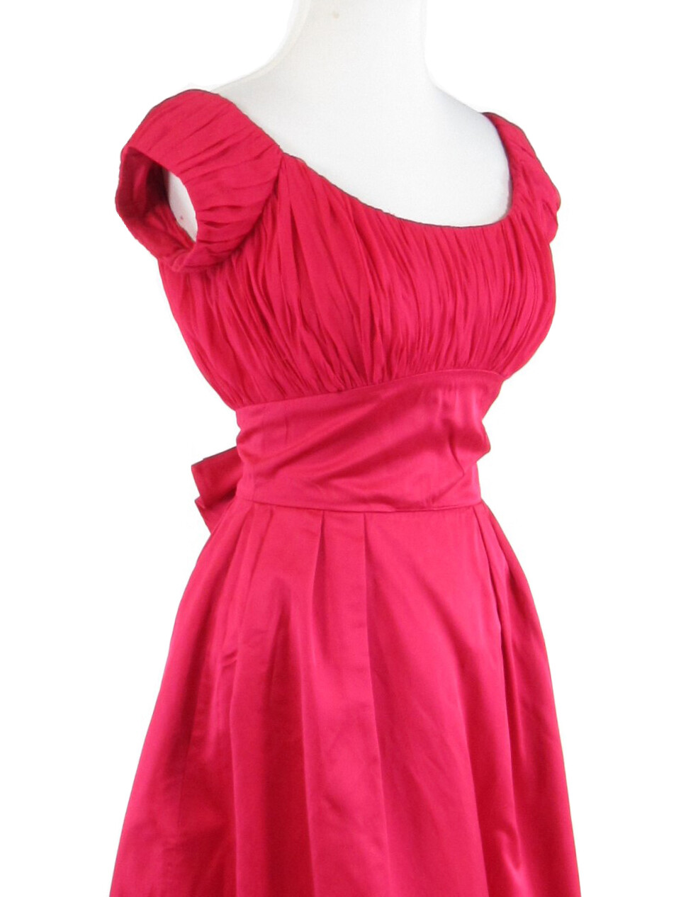 Rose red cap sleeve sheer overlay empire waist vintage dress XS