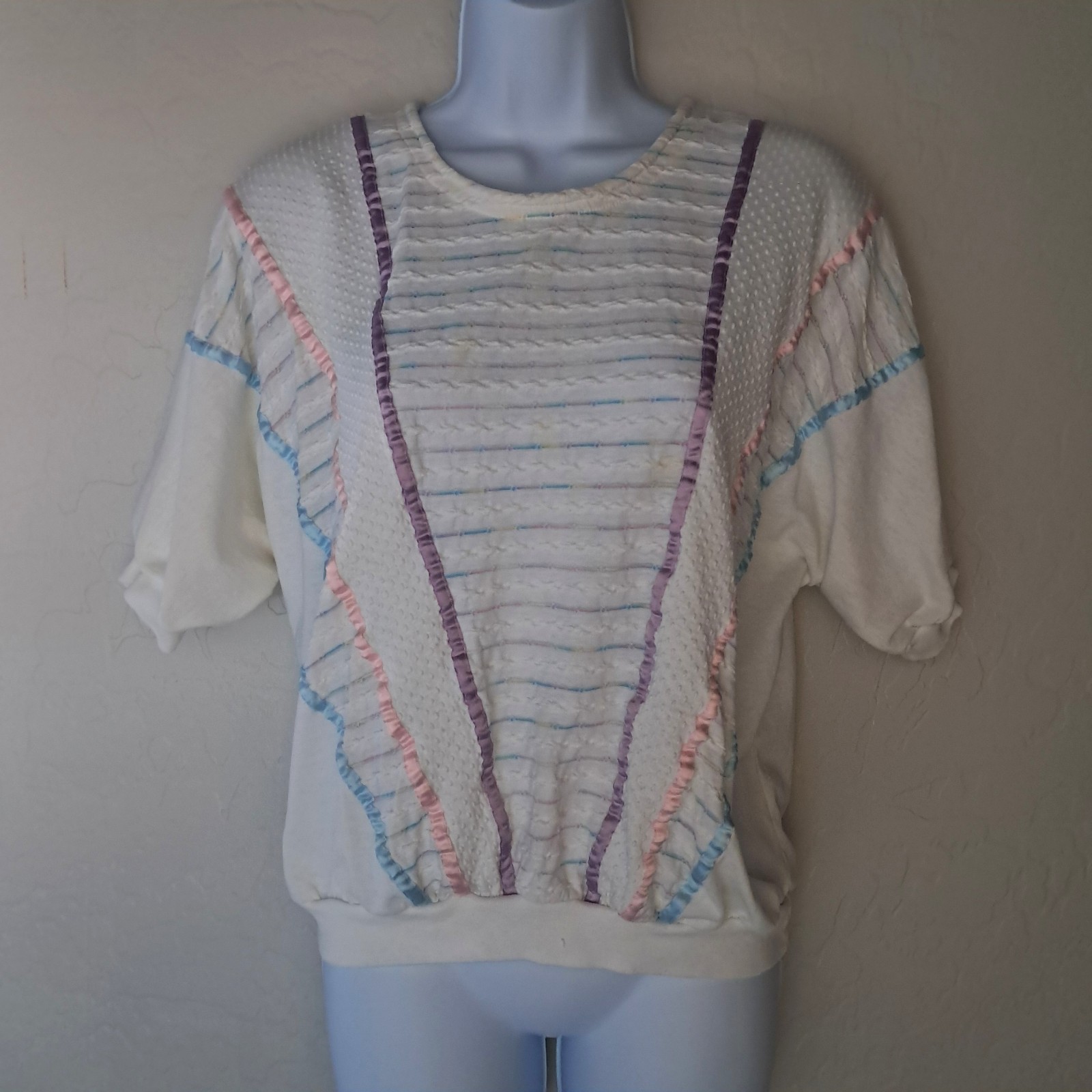 Vintage 1980s Pastel Textured Short Sleeve Relaxed Fit Shirt Women’s Large