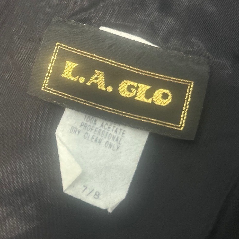 Y2K L.A. Glo Vintage Black Velvet Halter Gown Lace Neckline Slit Prom Dress 7/8