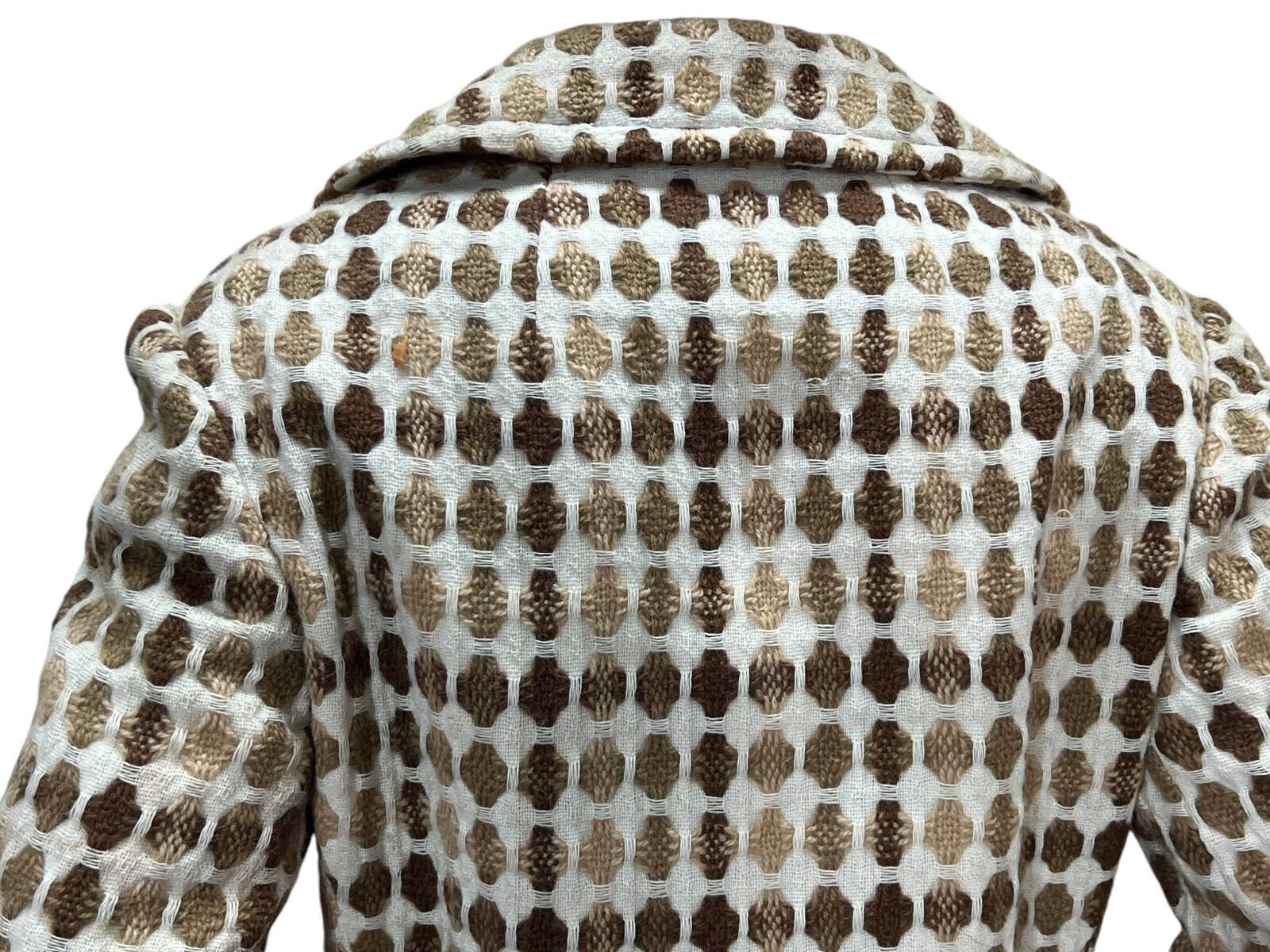 Sz S~M Vtg 60s Coat Ivory Tan Nubby Woven Asymmetrical Betty Rose Princess Seam