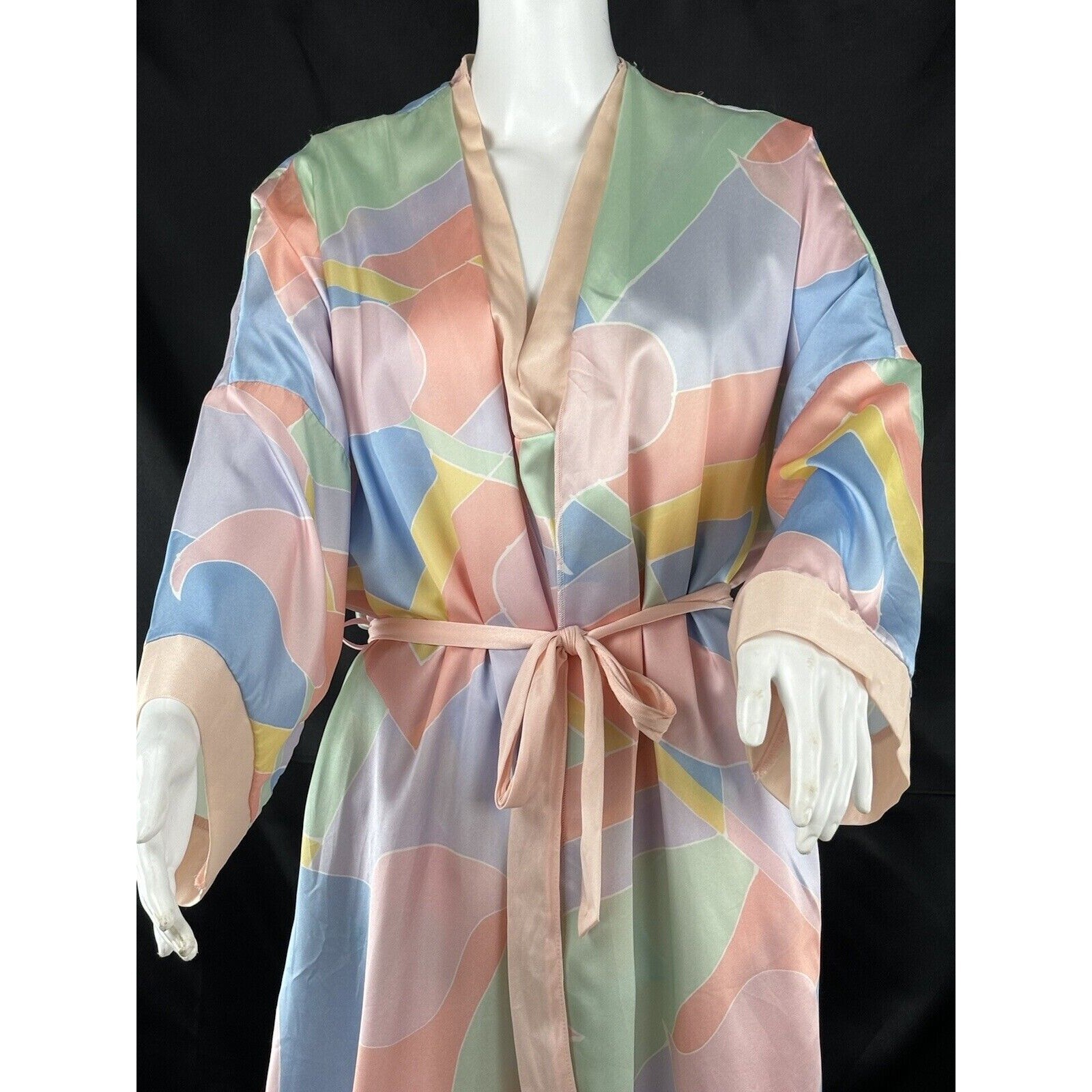 Yolande Mod Robe Satin Blouse Floral Shirt Pink Pants Vintage 80’s 3pc Lingerie