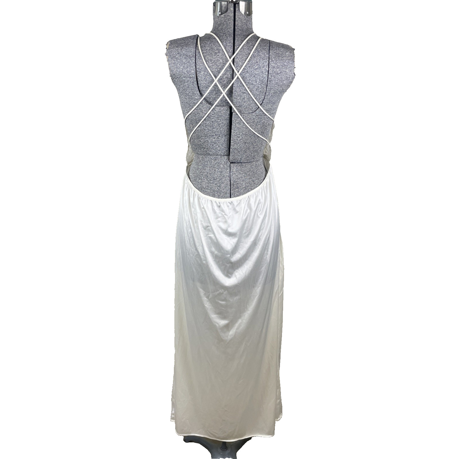 Vintage 80s Joie De Vie Nightgown Size Small Ivory Backless Keyhole Nylon Lace