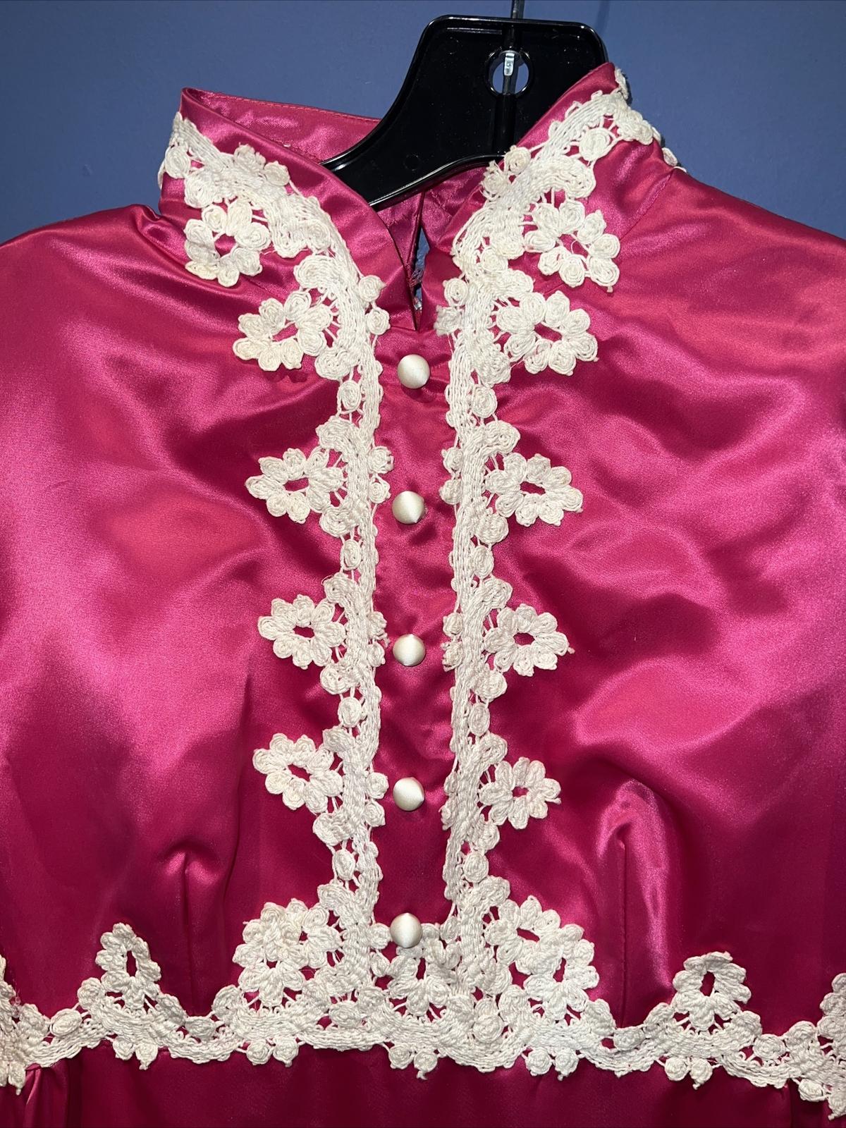 Small Vintage Cottage Core Prairie Long Hot Pink Dress, No Brand Laura Ingalls