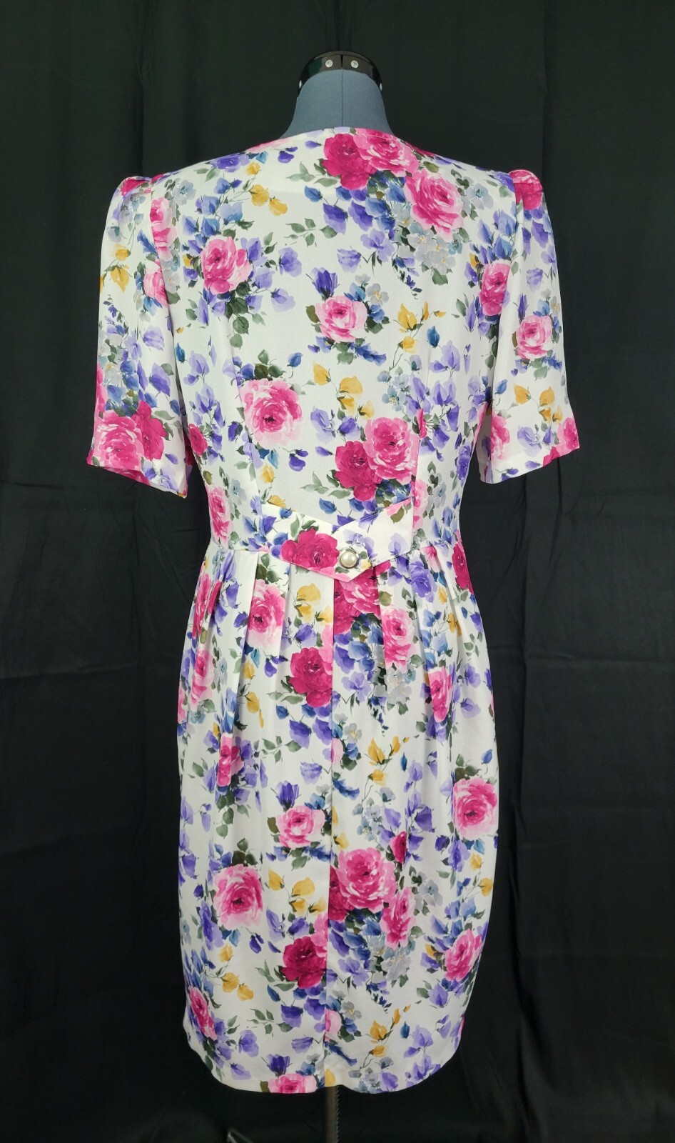 Vtg Caroline Wells White Floral Princess Seamed Shift Dress w Buttons Size 14