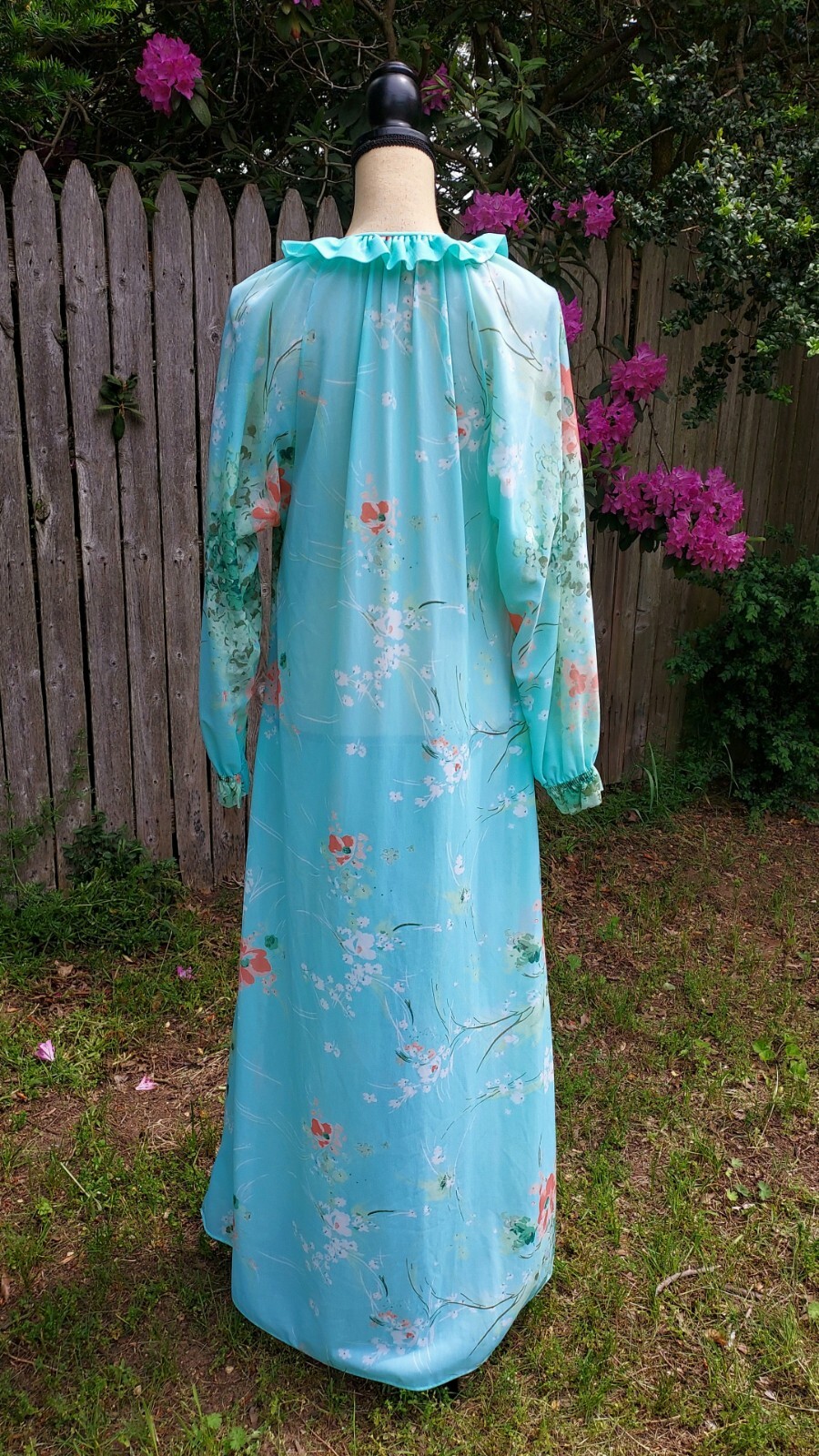Vintage The Fashion Place Sears Floral Zip Front Nylon Nightgown Robe Size S