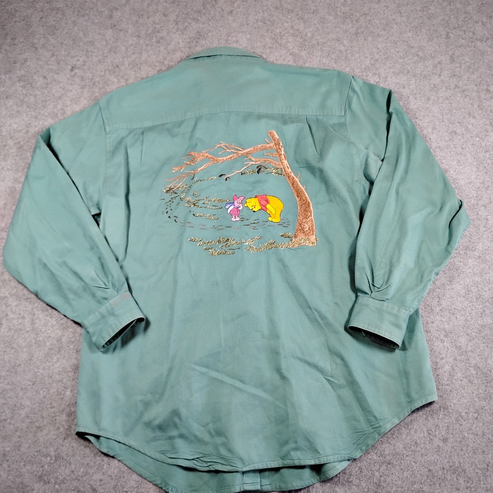 Vintage Disney Store Pooh Naturalist Embroidered Button Down Shirt Sage Green M
