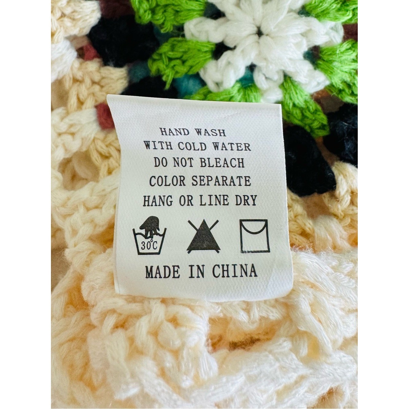 Luna Ivy Granny Square Crochet Crop Sweater Cream Multicolor Boho Size Small