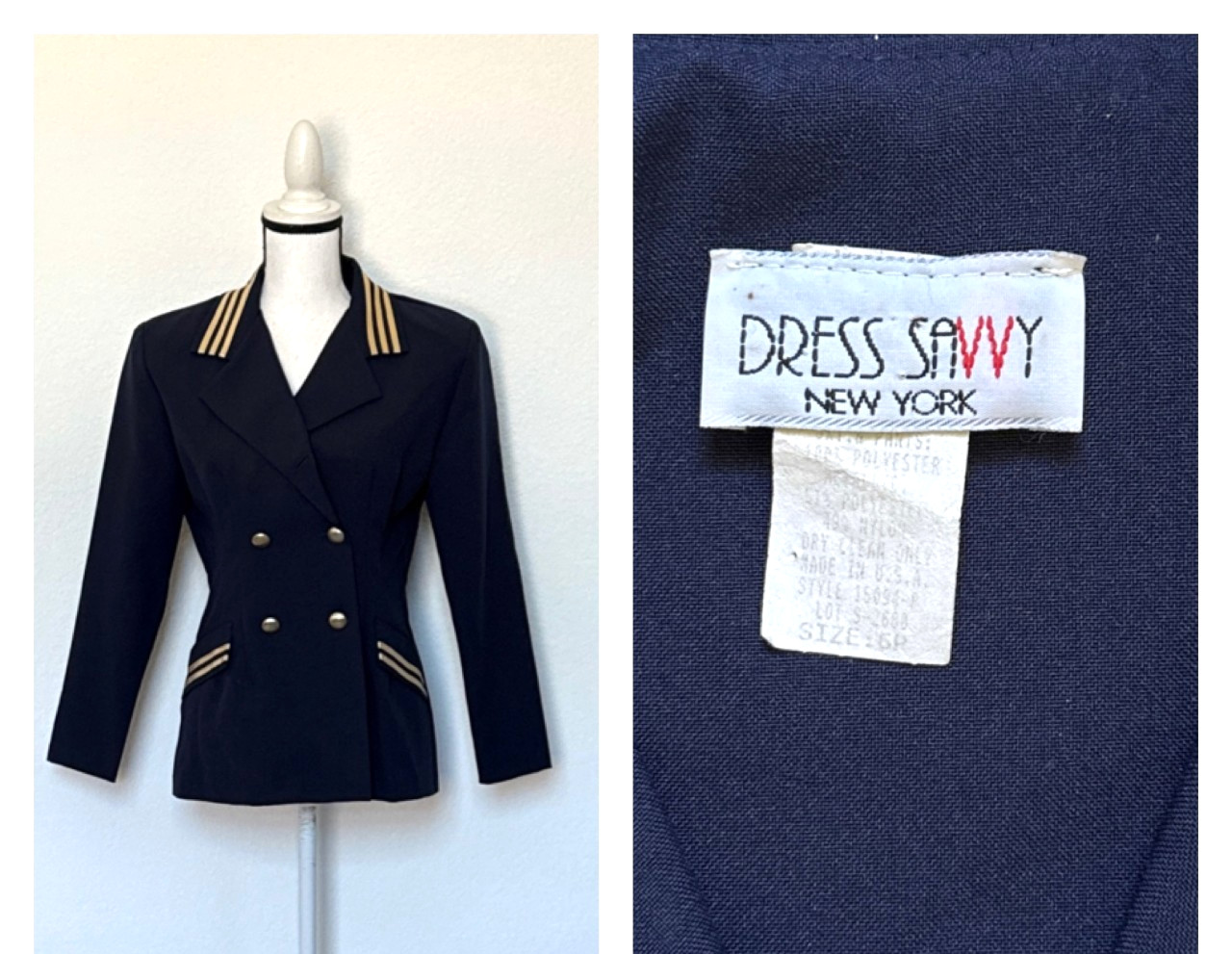 1980s 1990s Navy and Gold Nautical Double Breasted Jacket