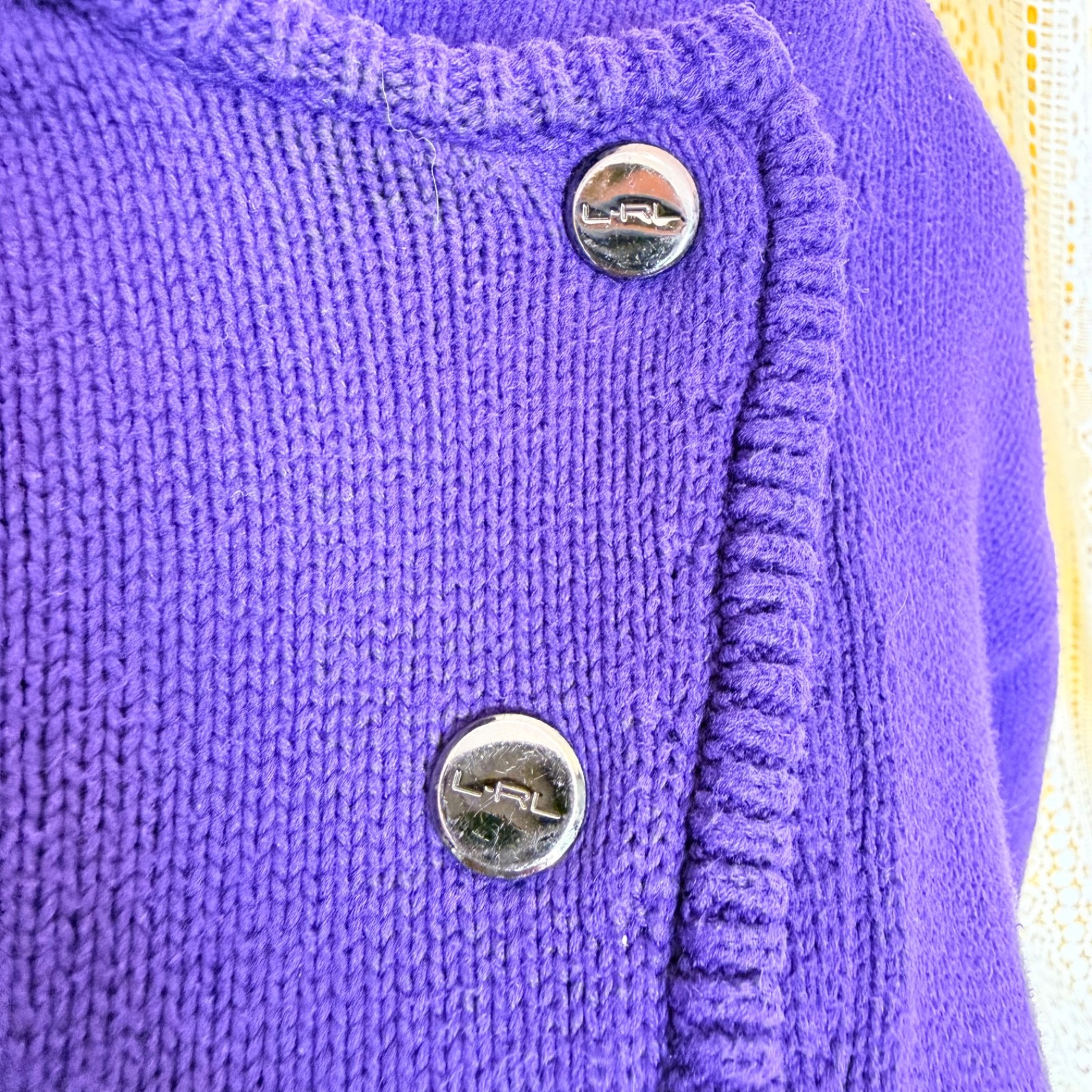 VTG Preppy Old Money LRL Ralph Lauren Hooded Knit Sweater Purple 100% Cotton XL