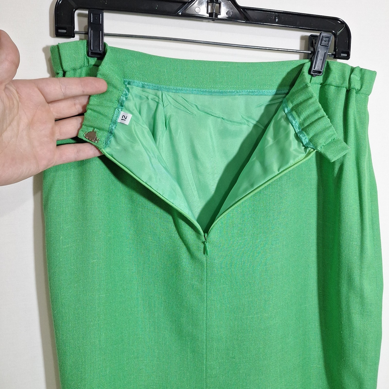 Vtg 80s Constance Saunders by Nahdree Green Skirt Suit Set Viscose Sz 12 Large