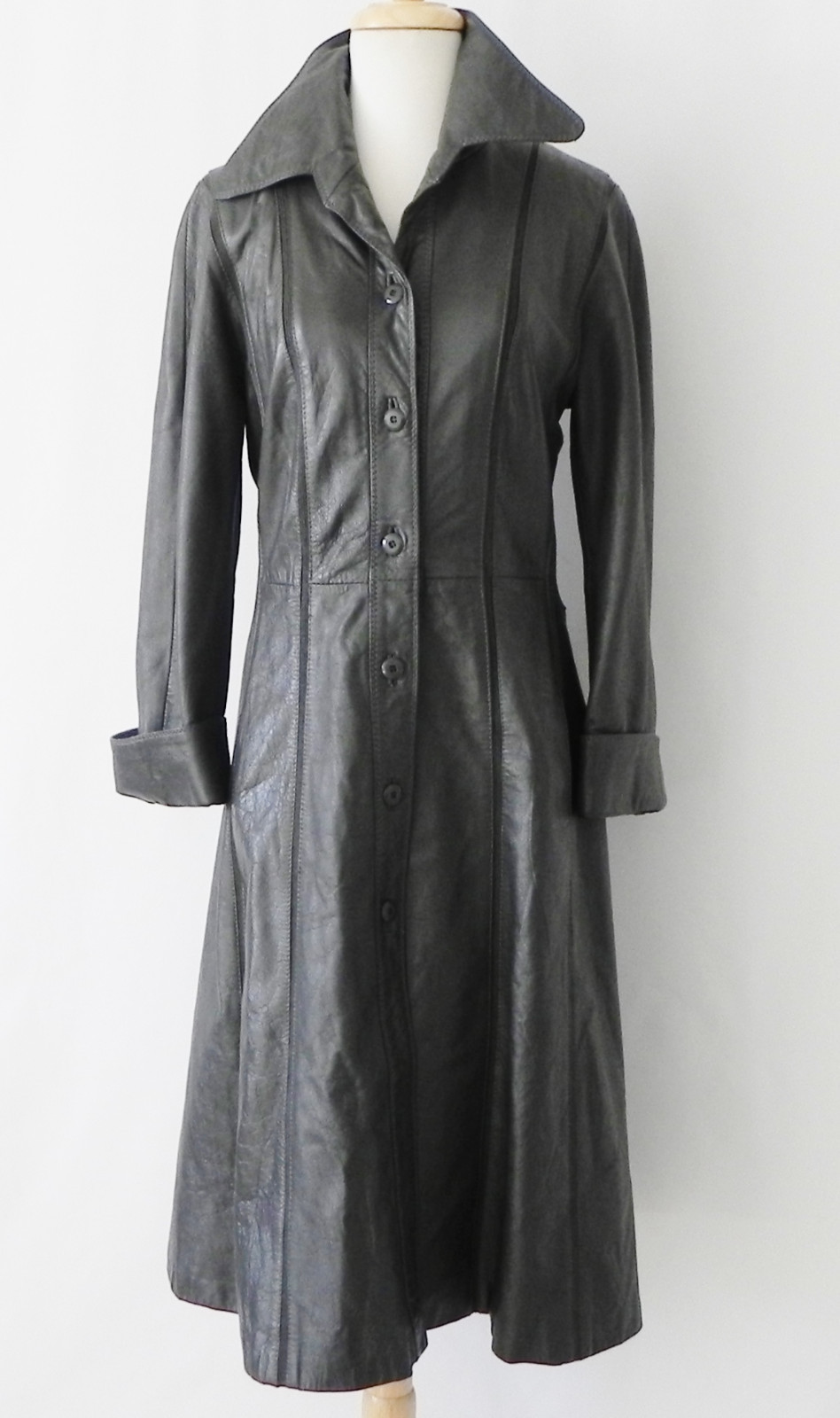 Vtg Imperial Leather and Sportswear Coat Gray A-Line Panel Mid-Calf Size XS/S