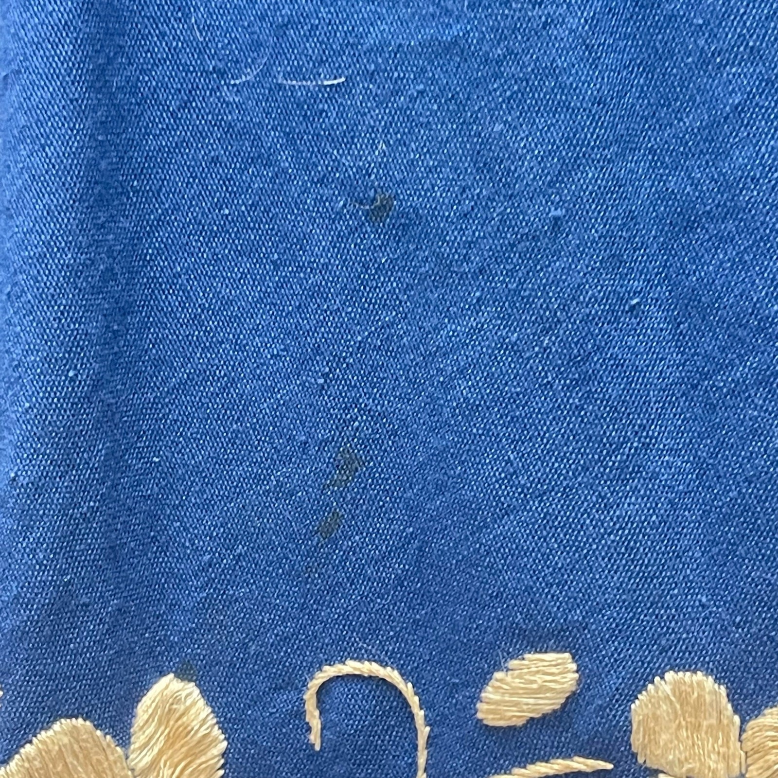 Blue Linen Embroidered Peasant Maxi Dress Sweeping Skirt Small Vintage 1960’s