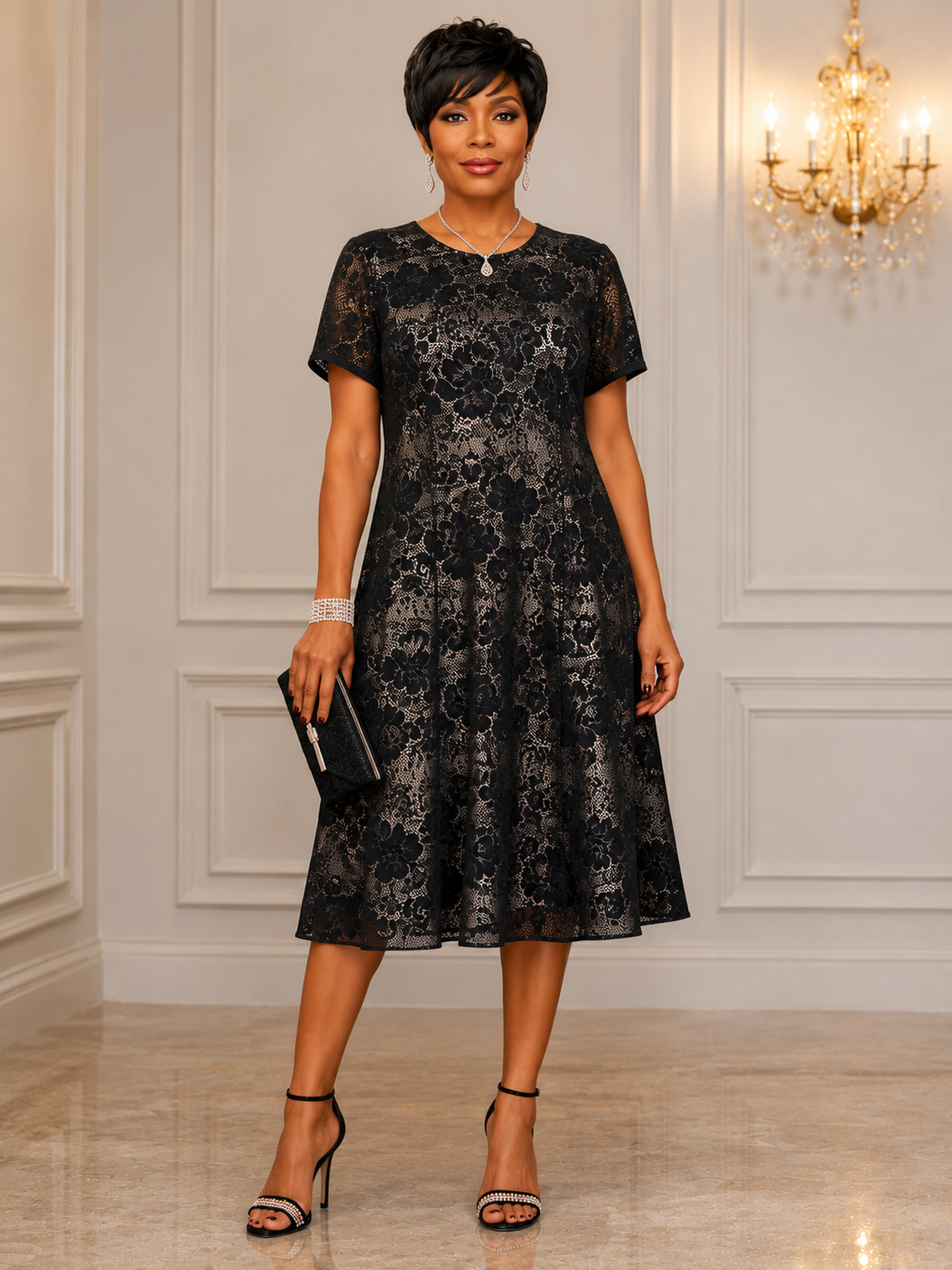 1980’s-90’s Jeffrey & Dara Black Floral Lace Dress Size 10 Union Made USA Lined