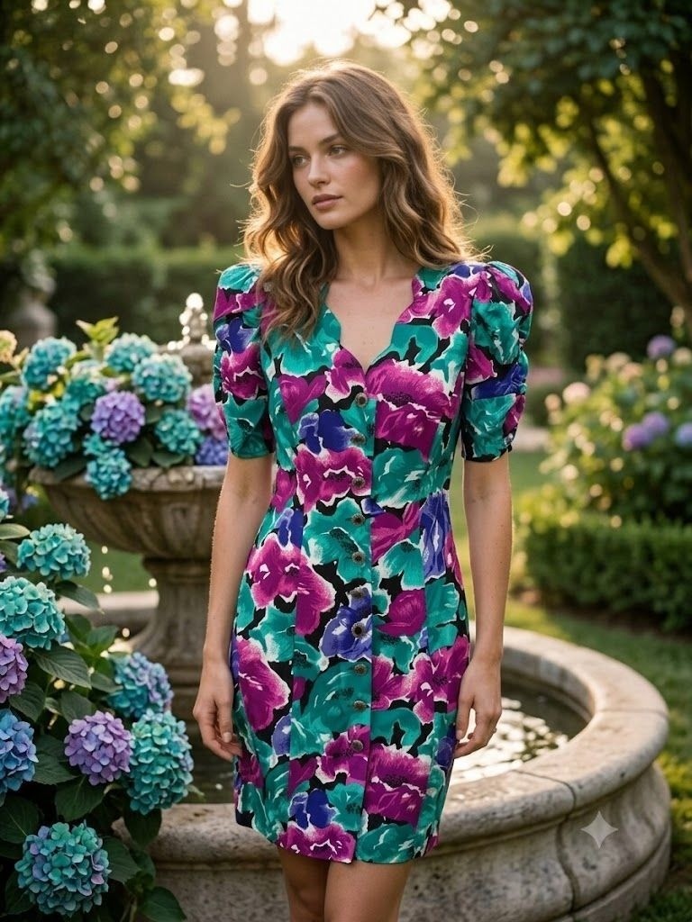 Vintage 90s All That Jazz Floral Dress Button Knee Length Career Cocktail Size 8
