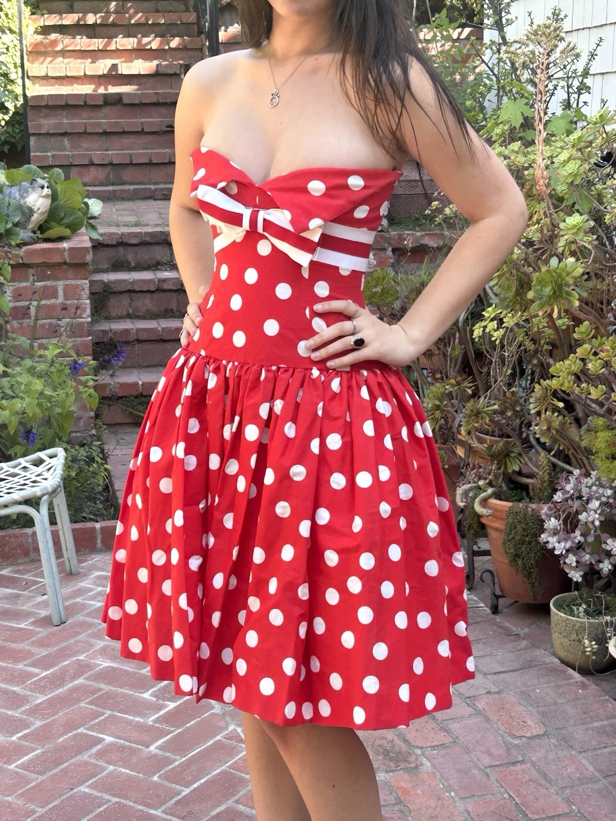 NWT Vintage 80s Victor Costa M Dress Polka Dot Strapless NEW Red Party