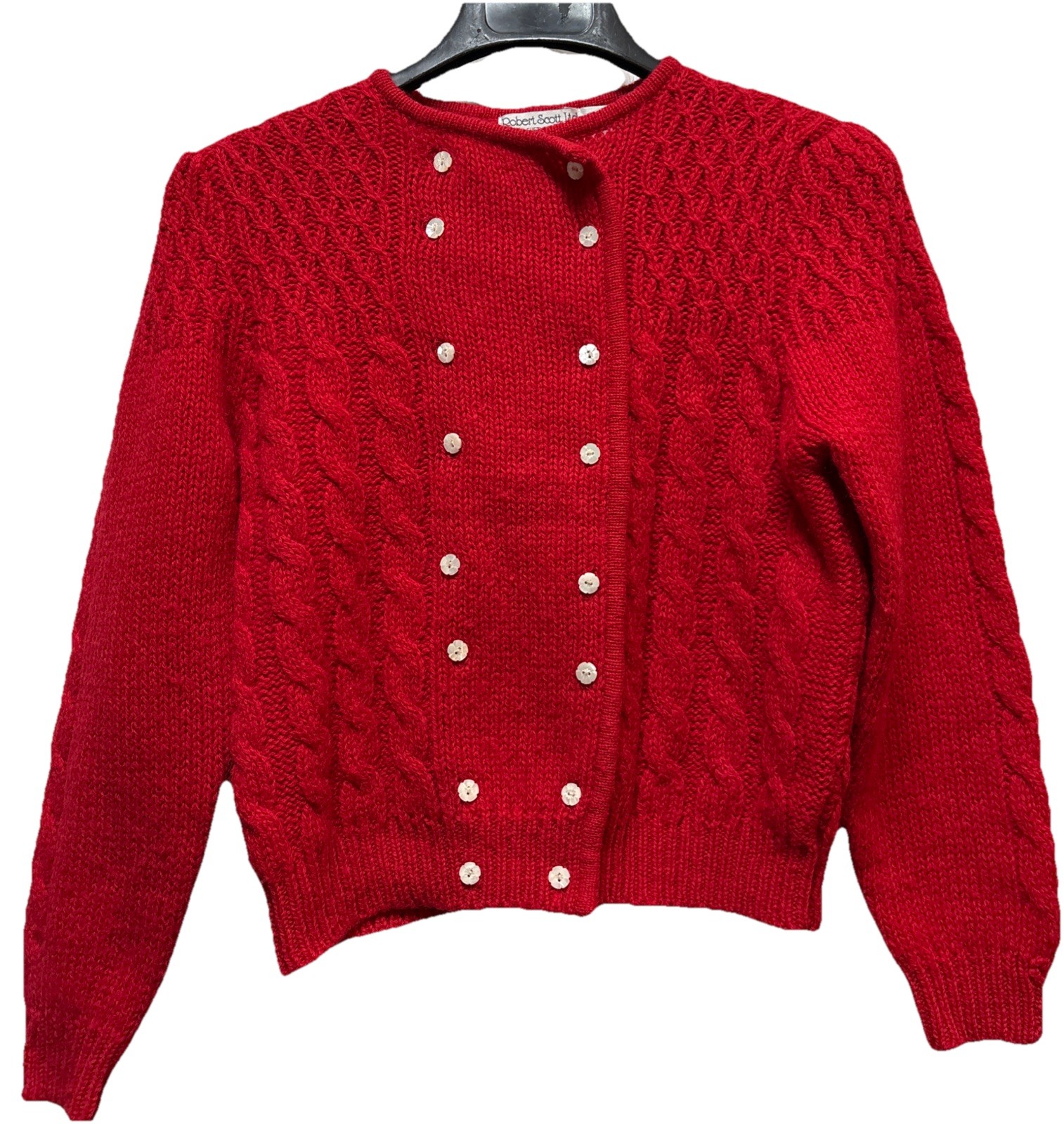 Vtg 60s Robert Scott Ltd Women’s Sz36 Red Shetland Wool Cardigan Sweater M-L