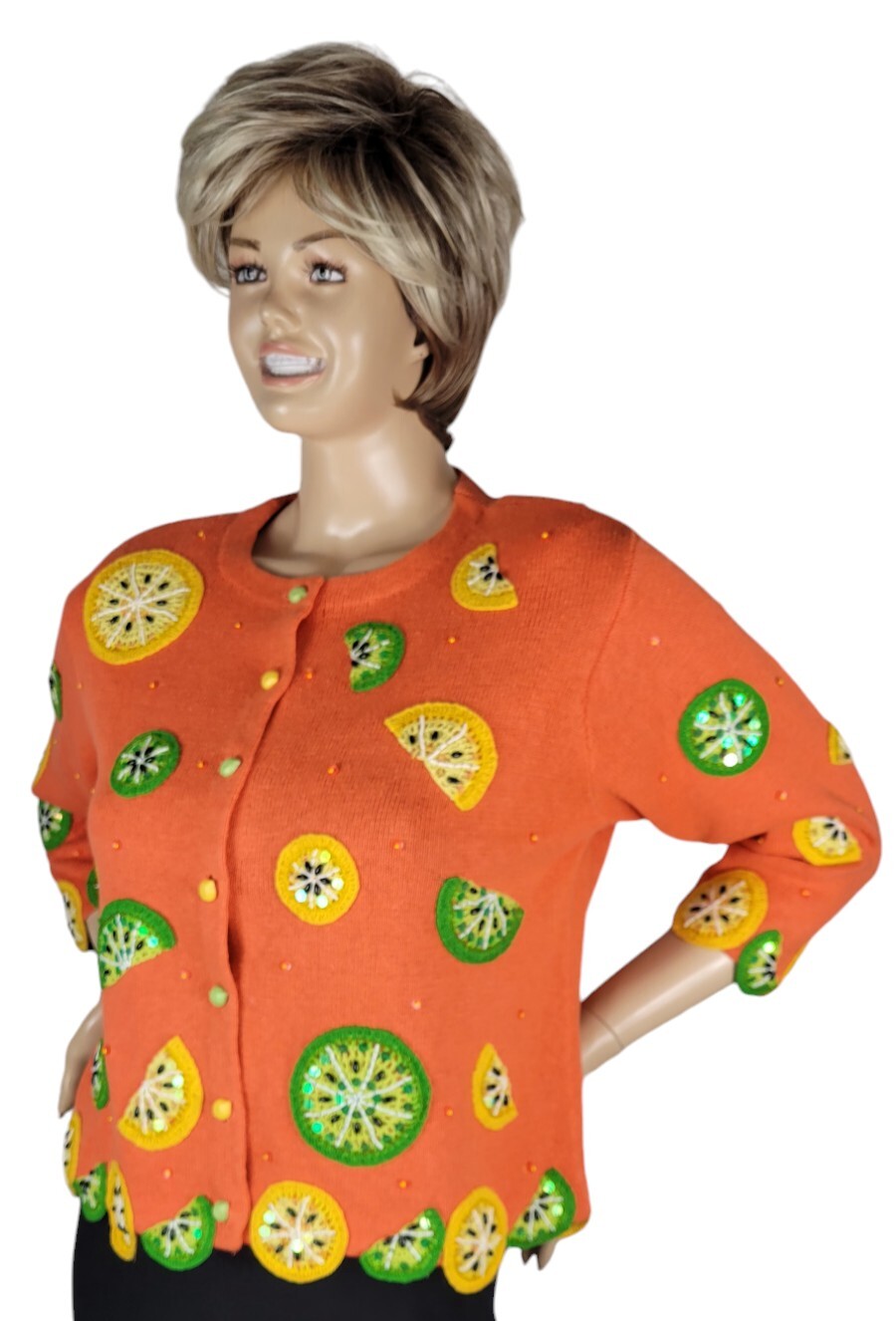 Vtg Design Options By Philip & Jane Gordon Orange Lemon & Lime Cardigan Sweater