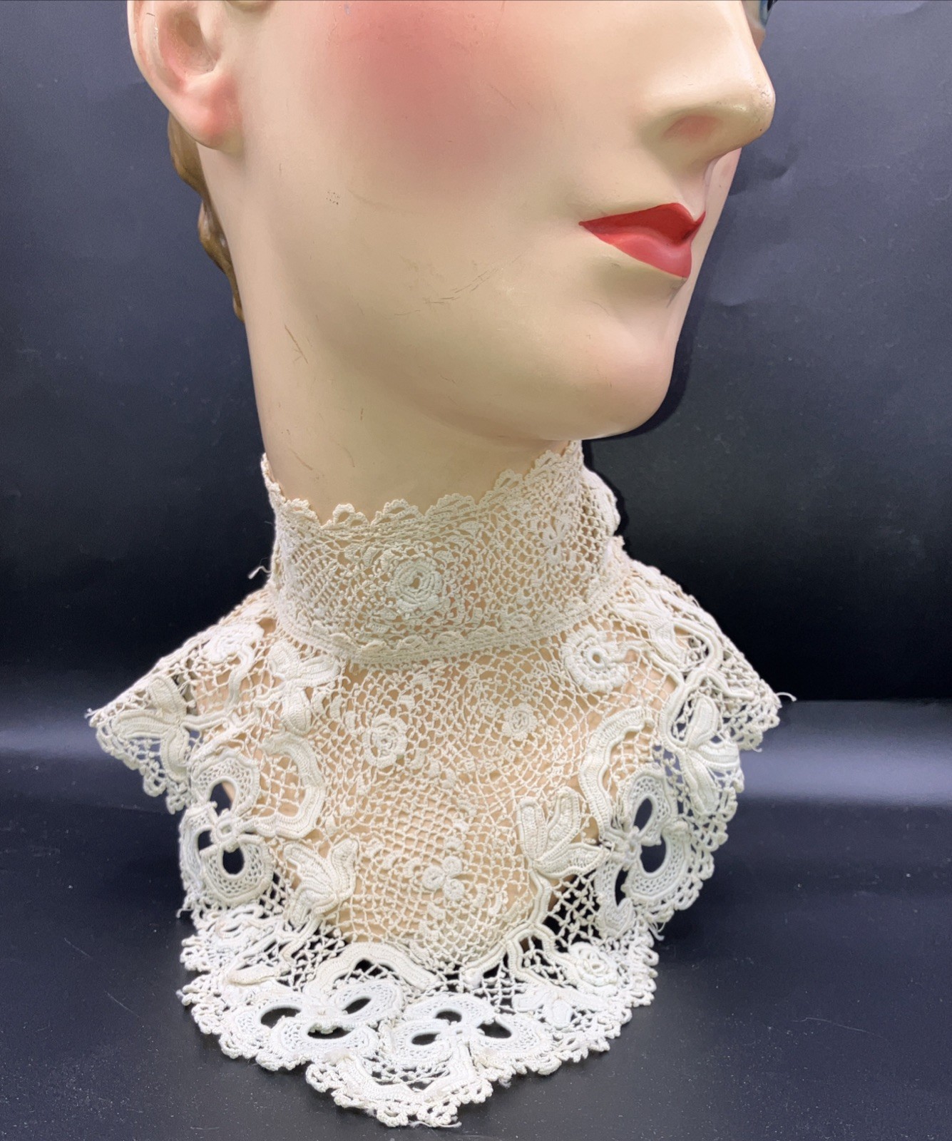 Vintage C 1900 Fancy Crochet Collar Insert for Bodice Floral Edwardian Irish