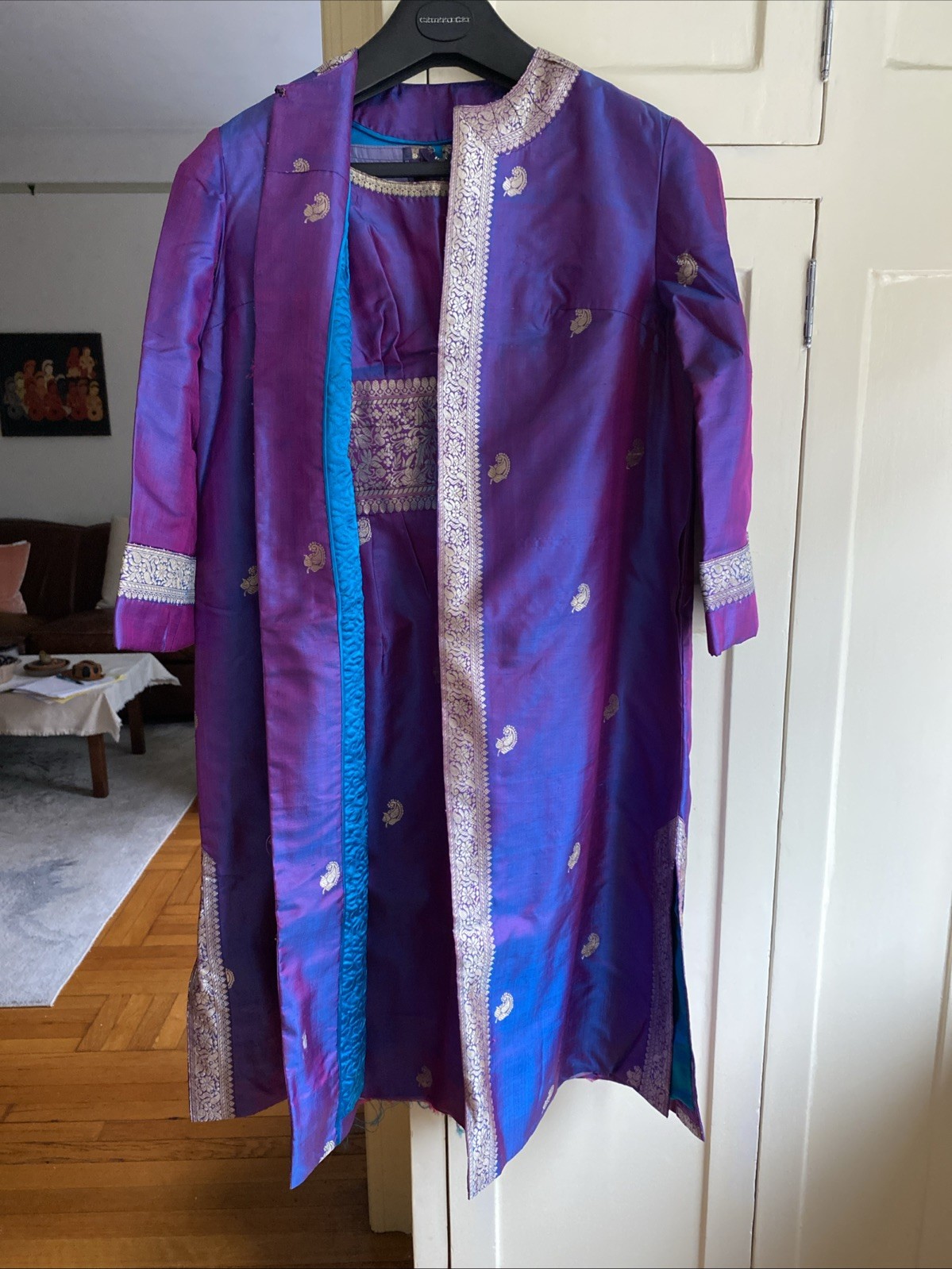 VTG Silk Sari Dress w Jacket Indian Handmade New Old Stock Harilela’s Custom