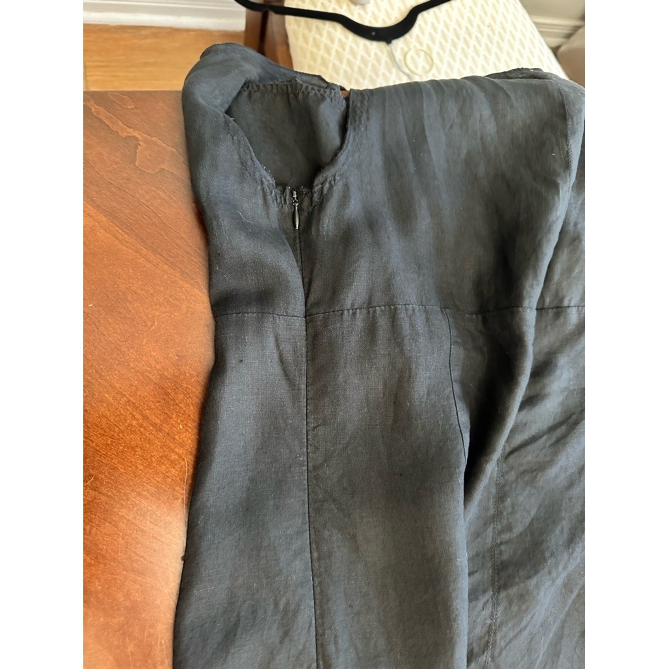 Classic Black Sleeveless Tie-Waist Dress 100% linen made in Italy vintage large