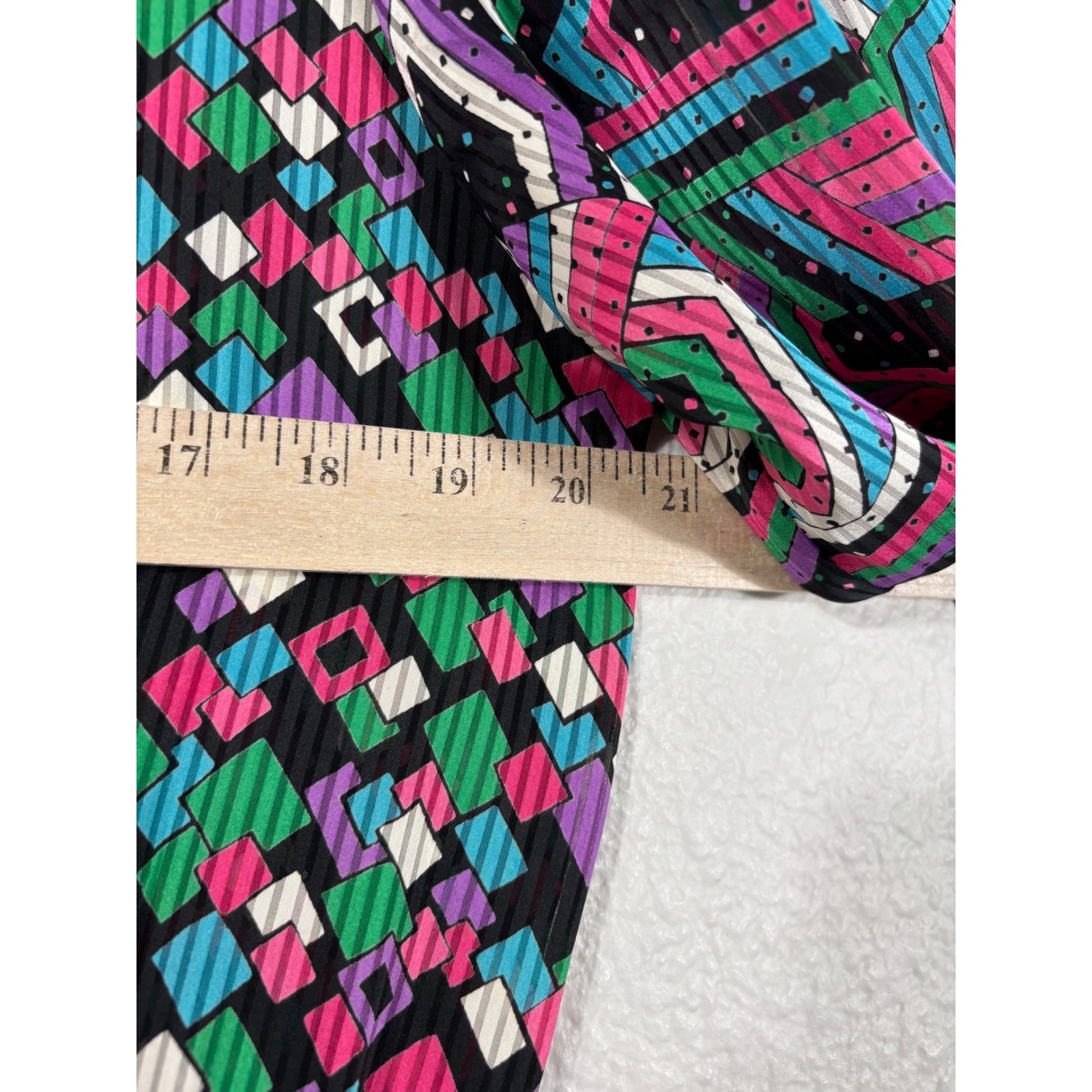 Mayeelok Midi Dress Womens Size Large Multicolor Vintage 80s Geometric Pleated