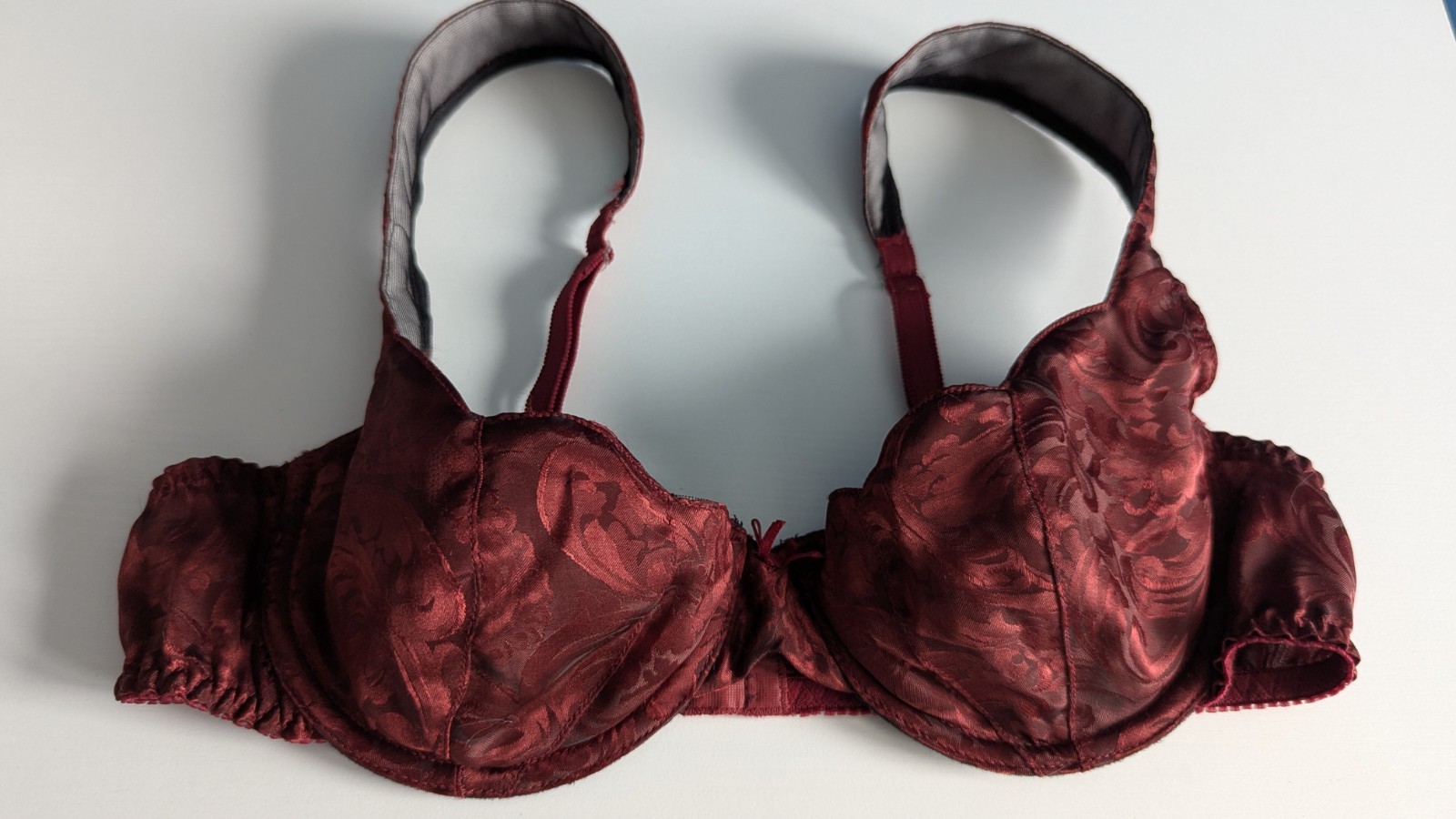 Vtg 1990s Second Skin Scalloped Bra 34B Wine Burgundy Vintage Floral Brocade