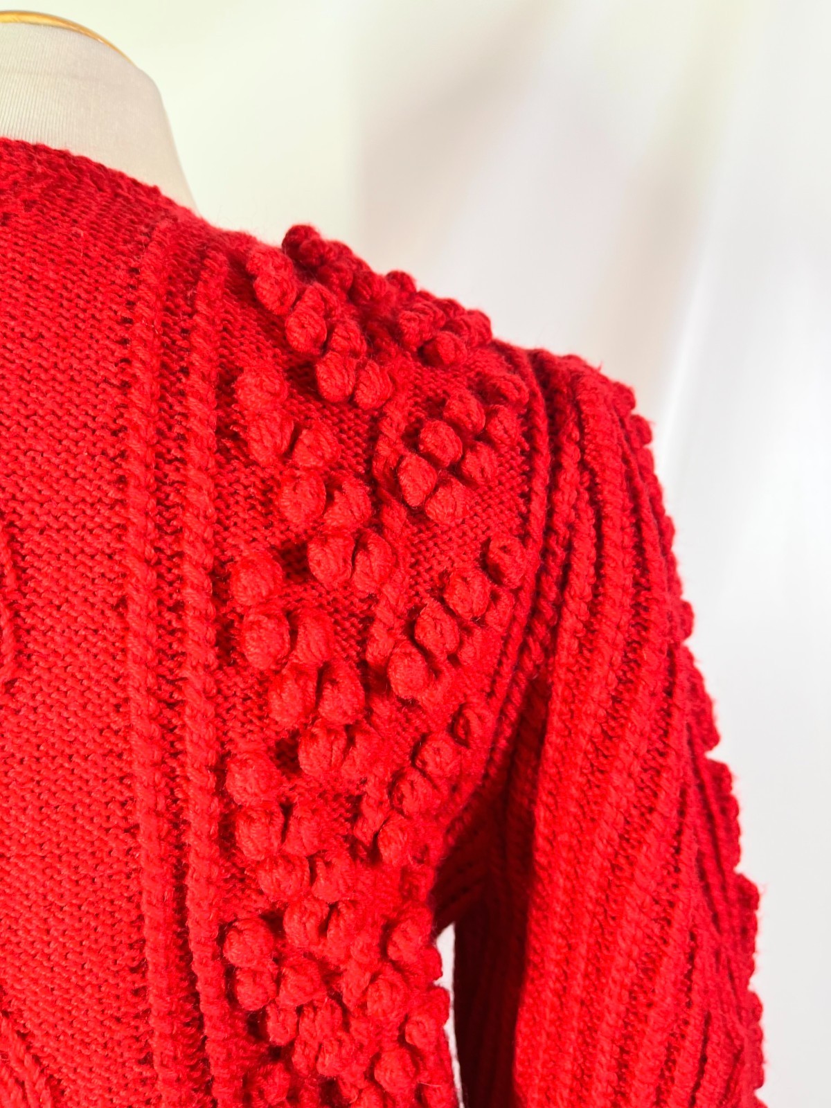 Vintage Gilca Putz Thick Wool Red Cardigan Sweater Pom Poms