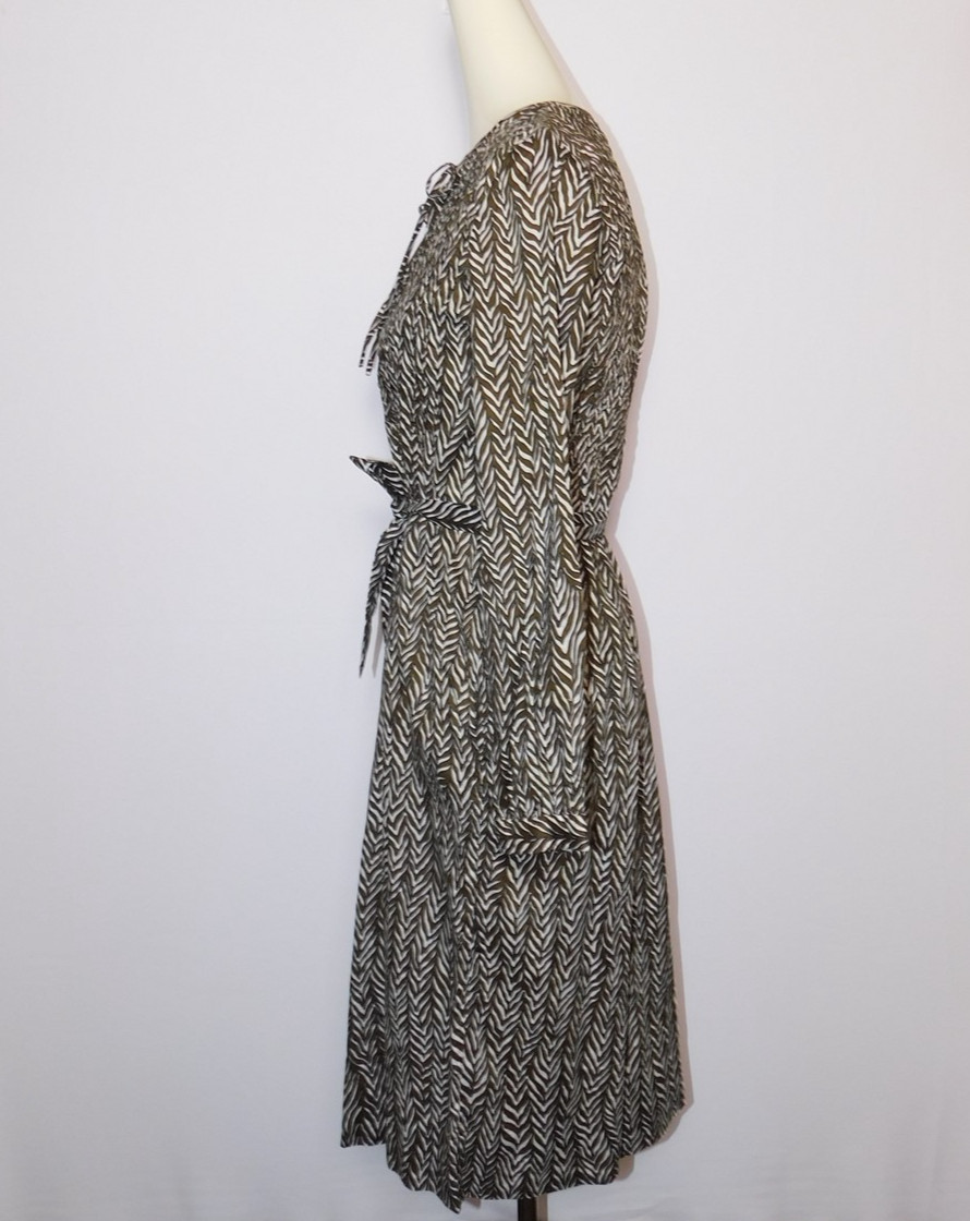 Vtg Womens Stanley Sherman Herringbone Tan Brown Long Sleeve Cotton Dress Sz 12