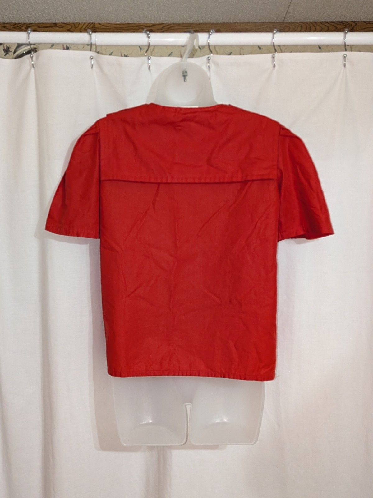 VTG 60s Career Guild Red Poplin Short Sleeved Blouse W/ Detachable Collar Sz M