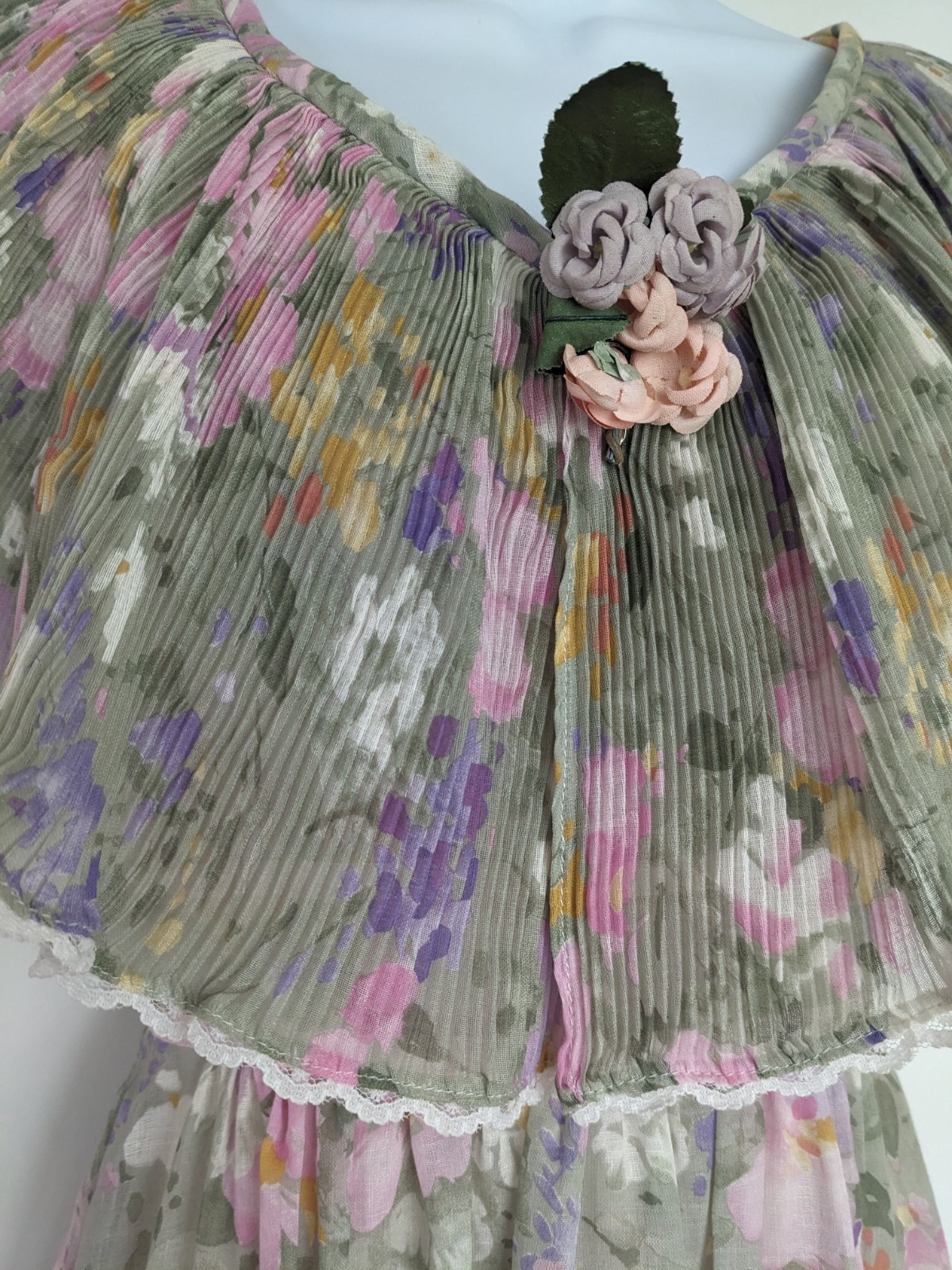 Candi Jones Vintage 70s Cottagecore Prairie maxi dress floral ruffle boho USA