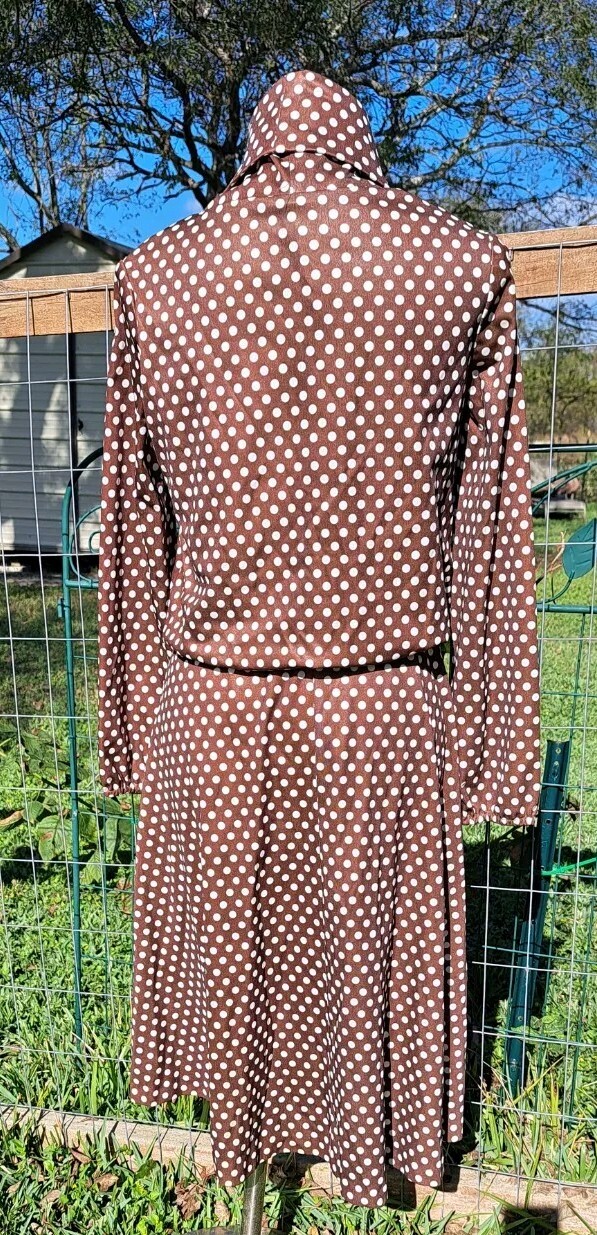 Vintage 70s Brown and White Polka Dot Puffy Dress S/M Long Flow Skirt