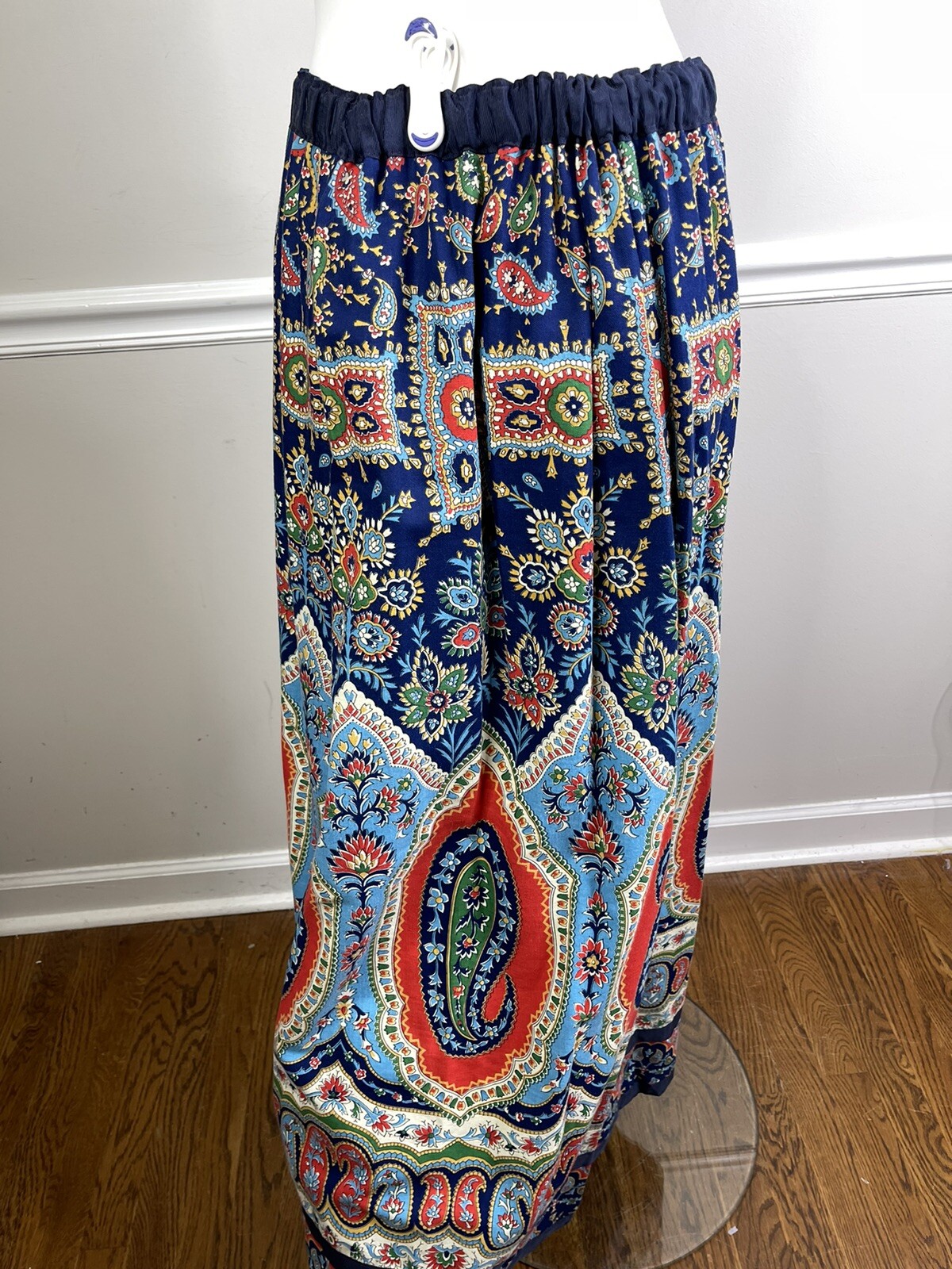 Vintage Mr. Hank Patchwork Handkerchief Hippie Paisley Floral Bow Maxi Skirt L