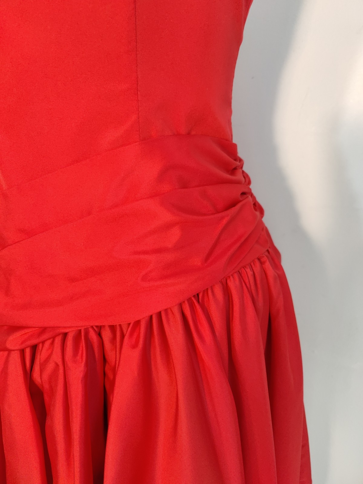 Vtg 80s Prom Dress Red Satin Sleeveless Bow Formal Party Sz M ILGWU