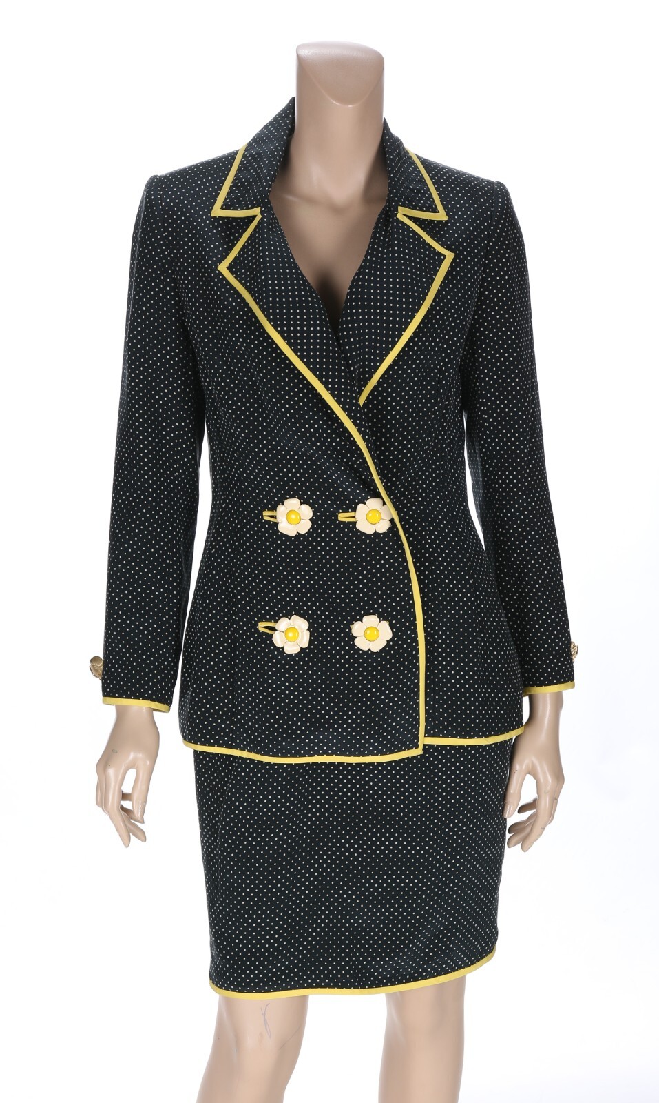 Stanley Platos Martin Ross Vintage 80s 90s Black Polka Dot Daisy Suit Set sz 8