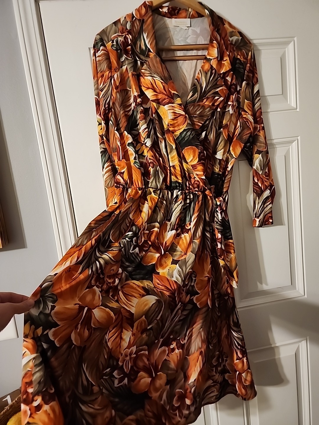 Vintage 1980s Dress Roamans Floral Tropical Wrap Beach Stretch Boho L XL 2x ?