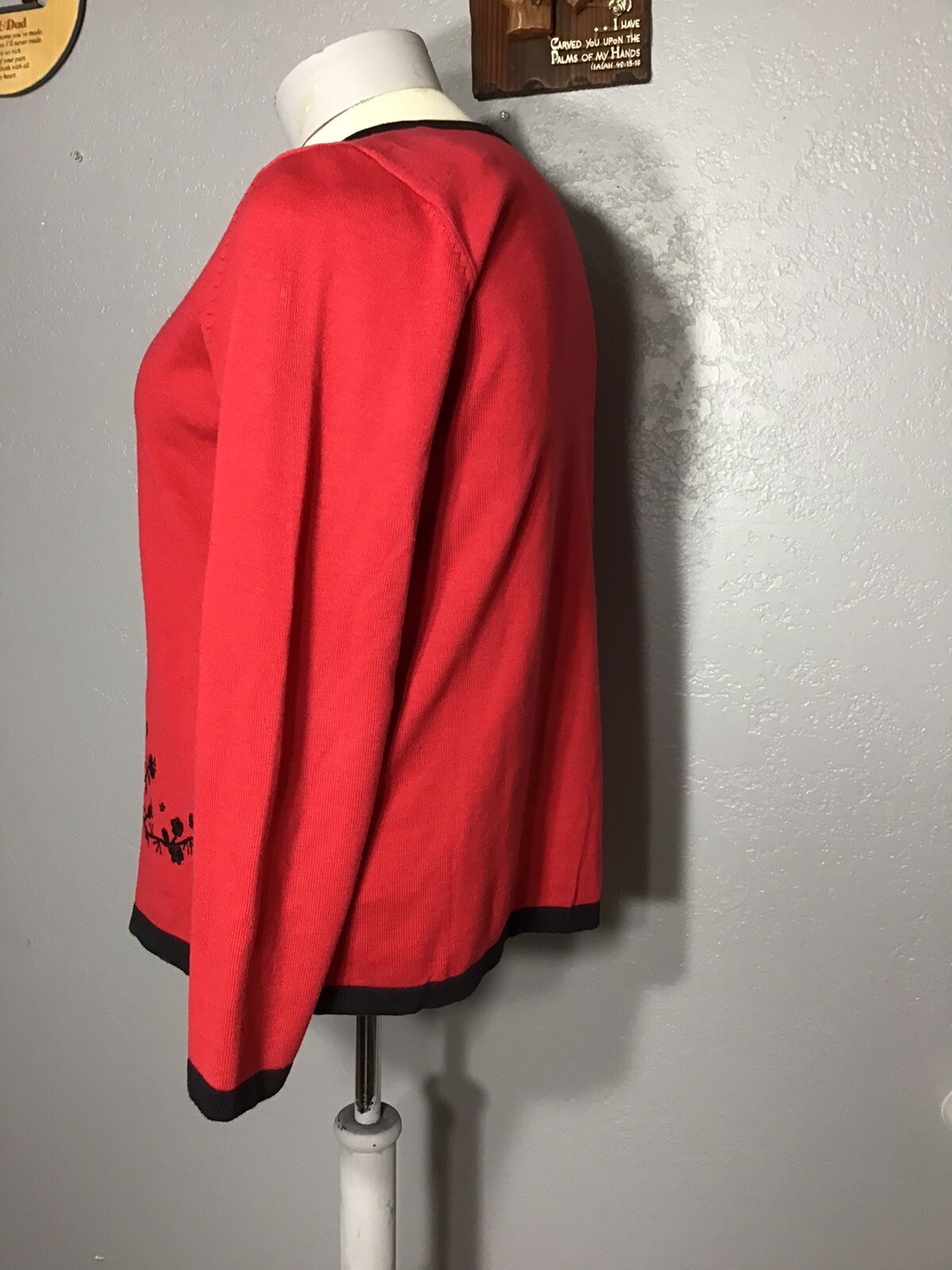 SERENGETI VINTAGE Floral Embroidered Cardigan,bead Accents Jewel Sz L Red