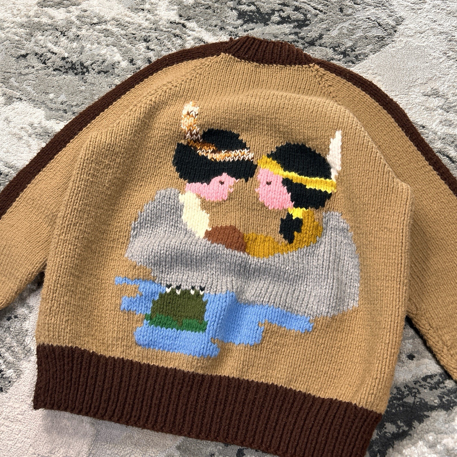 Vintage 50s Navajo Pattern Hand Knitted KANATA Cowichan Sweater Brown Wool S/M