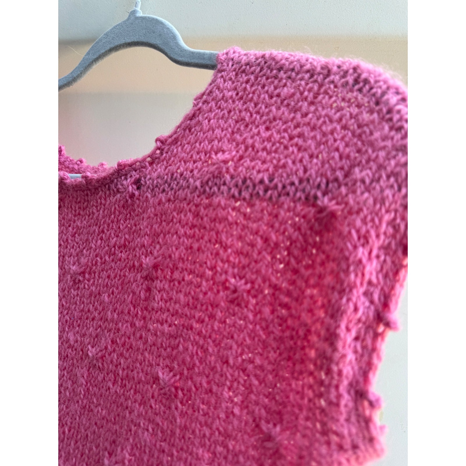 Vintage Handmade Knit Top Magenta Pink Sleeveless Pointelle Artisanal Boho