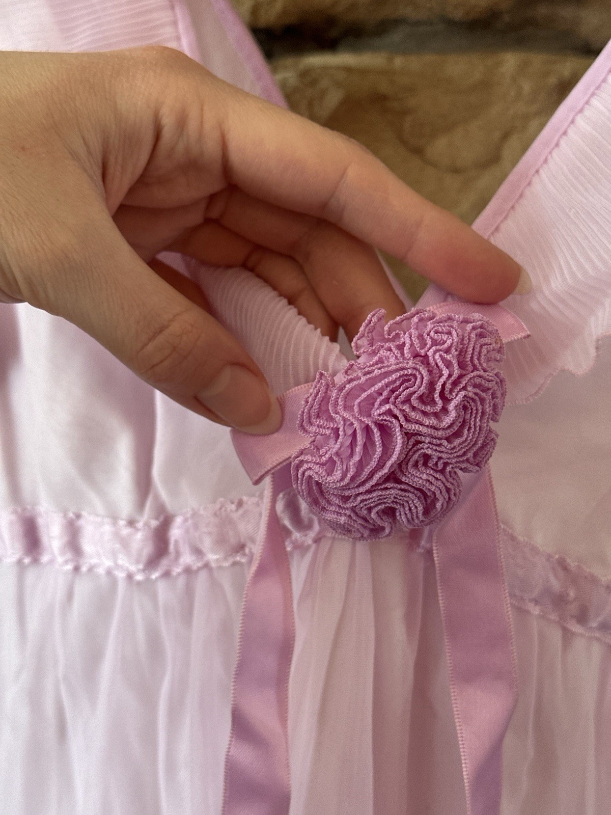 True VTG 70s Lavender Purple Maxi Slip Dress Nightgown Ruffle Fairy Ethereal M/L