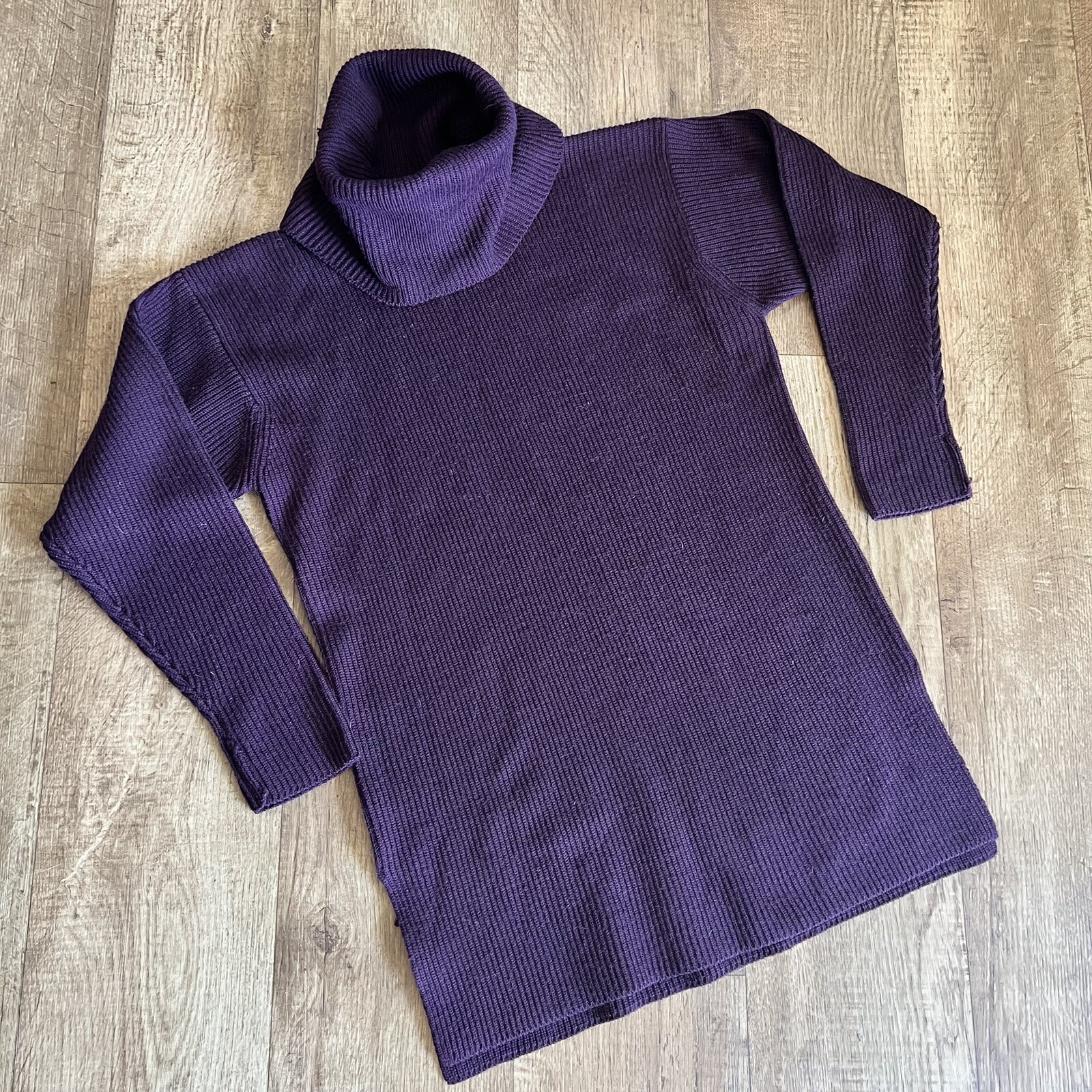 Vintage Brooks Brothers Wool Cowl Neck Tunic Sweater Women SZ-L- Ribbed Purple