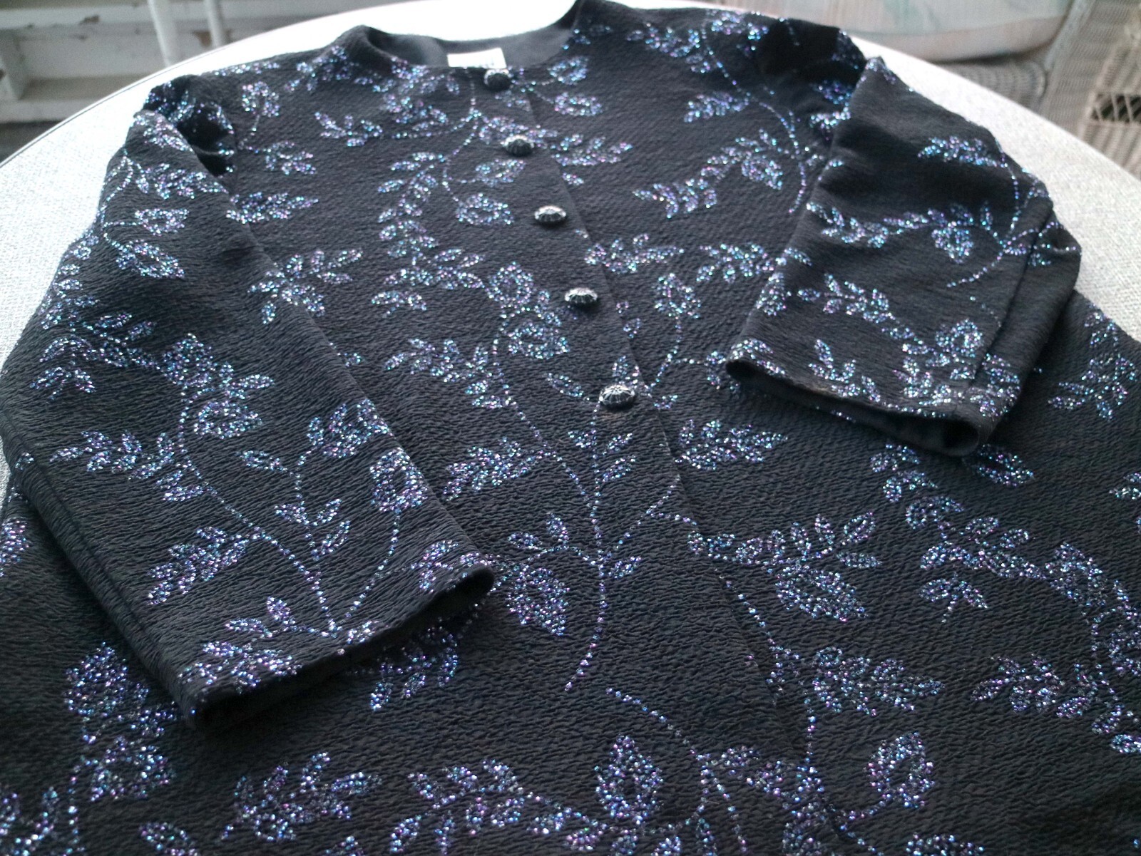 Vtg Leslie Fay Cocktail Jacket Dressy Blazer Black Purple Sequin 20P Petite Plus