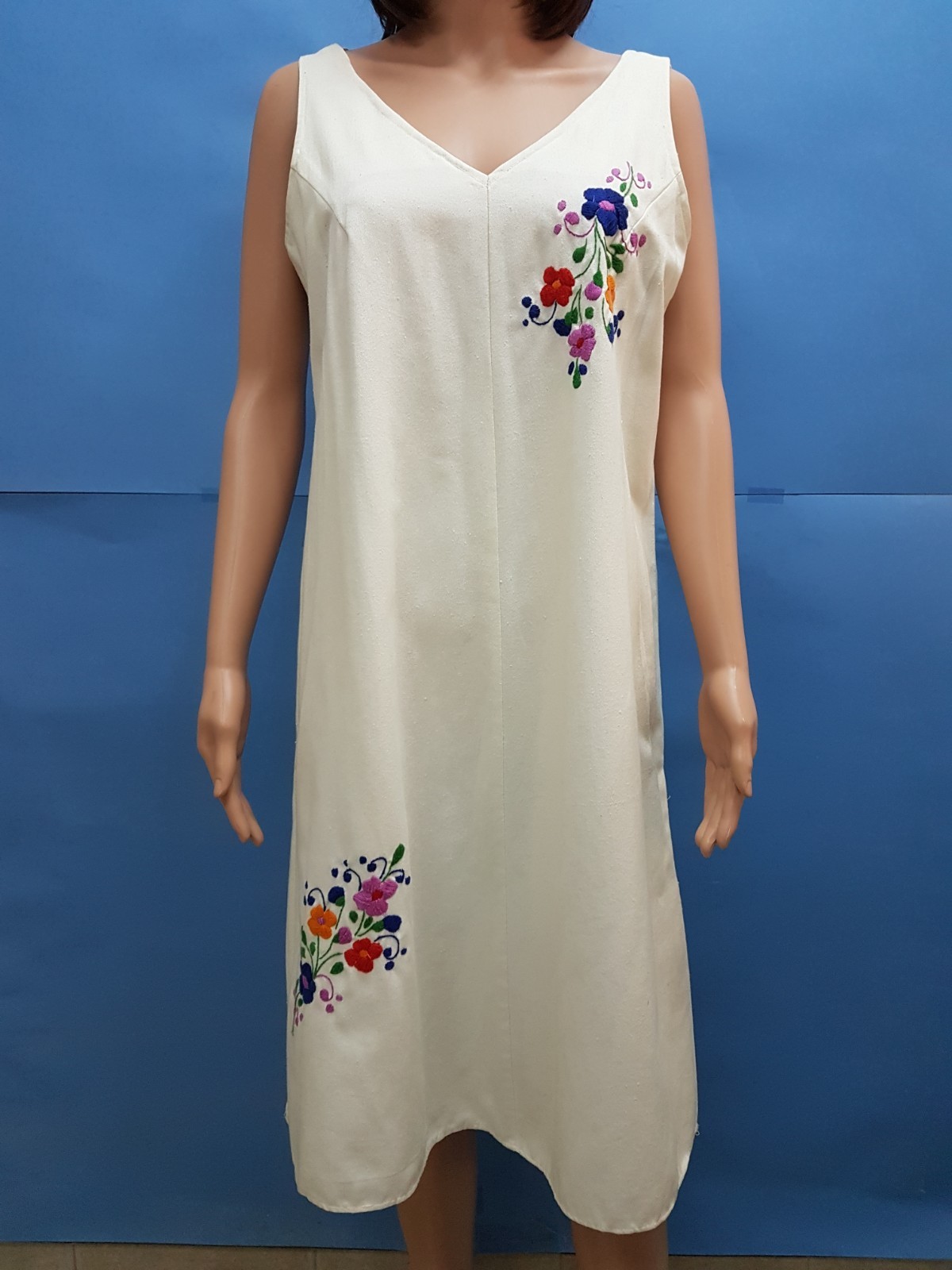 Vintage Hungarian Dress 100% Cotton Matyo Hand Made Embroidery Folk Top Rare L