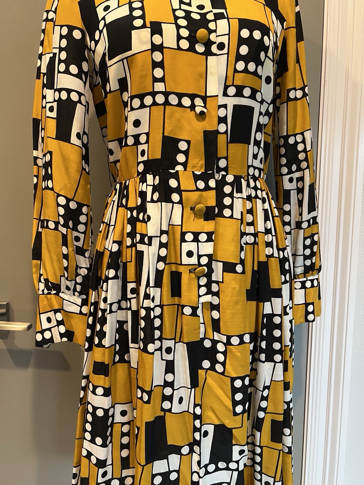 VTG 60’s Eve Le Coq Domino Print Rayon Fit & Flare Rayon Day Dress SM