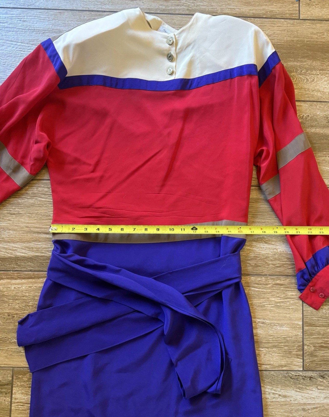 Vintage Francesca Of Damon Starington 100% Silk 1980s Color Block Dress Size 12