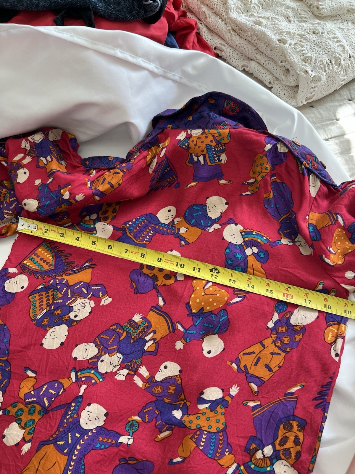 Vintage Jeanne Marc Asian Print Petite Blouse Shirt Size M, Made In USA